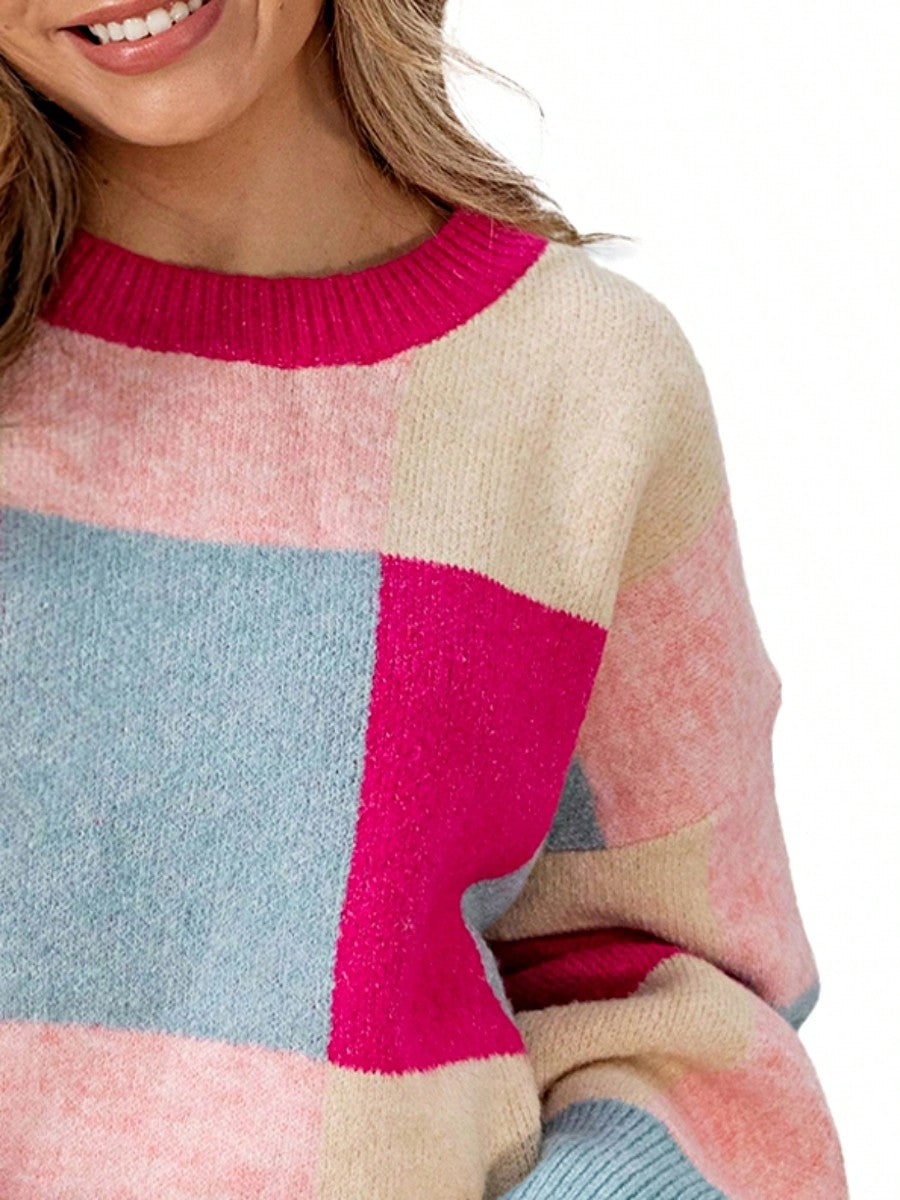 Boho Retro Vintage Viscose 60's  Drop Shoulder Side  Sleeve Rose Pink Cream Blue  Sweater Knit Top Pullover