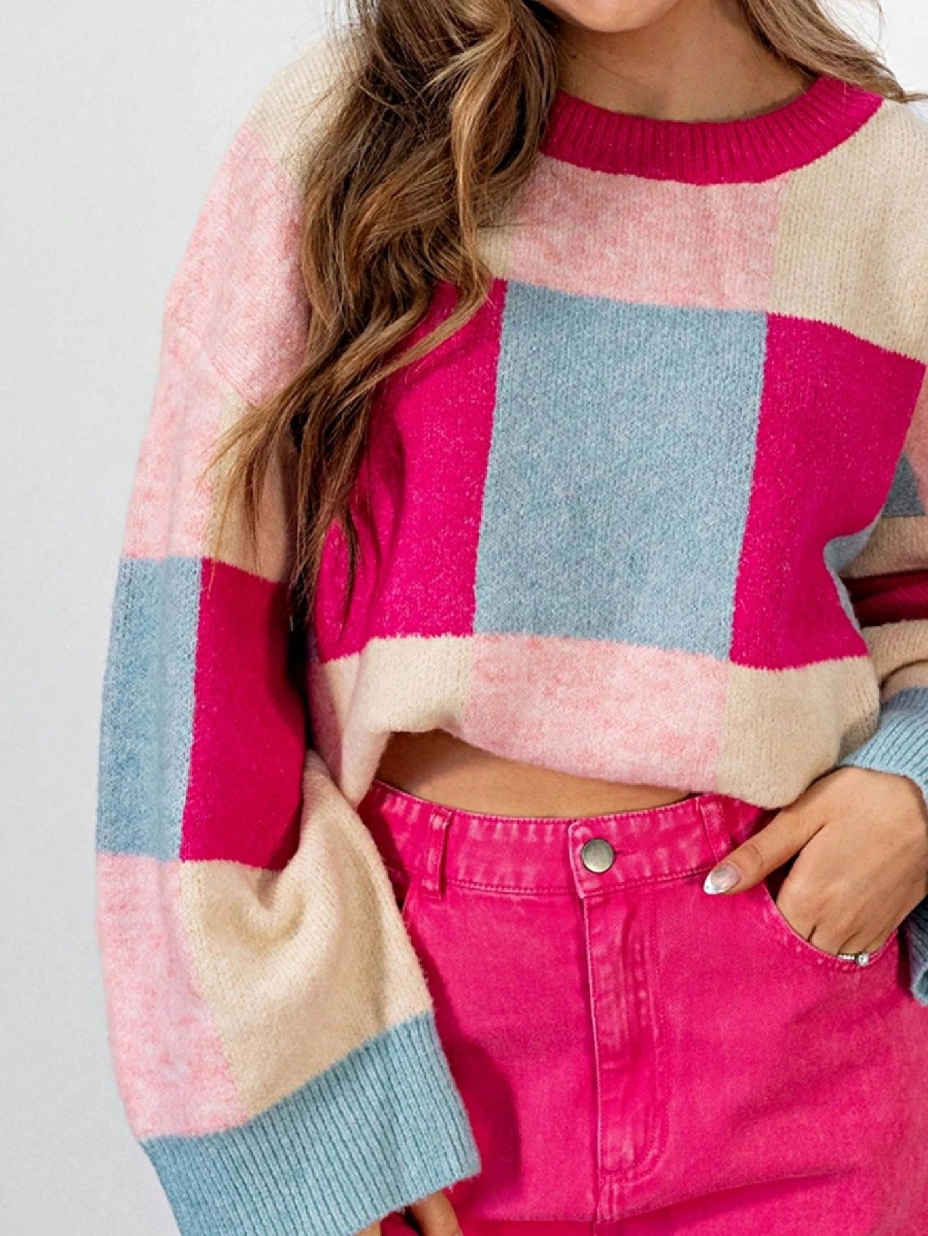 Boho Retro Vintage Viscose 60's  Drop Shoulder Side  Sleeve Rose Pink Cream Blue  Sweater Knit Top Pullover