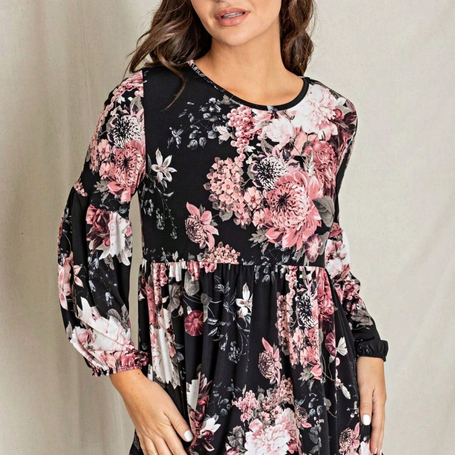 Boho Layered Floral Medallion plaid Crew Neck Cute, Small To Plus Extended Size