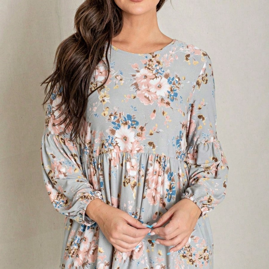 Boho Layered Floral Medallion plaid Crew Neck Cute, Small To Plus Extended Size