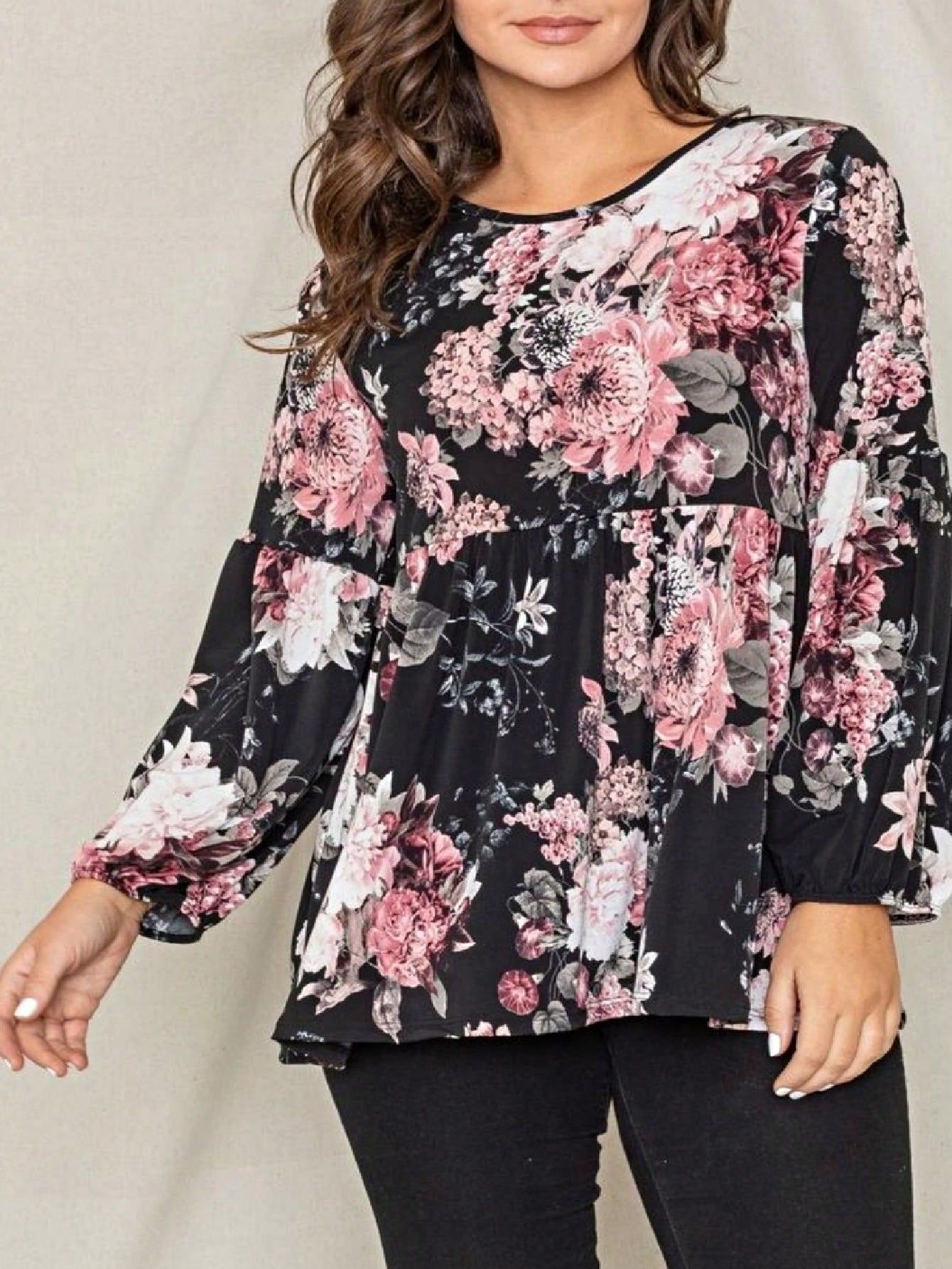 Boho Layered Floral Medallion plaid Crew Neck Cute, Small To Plus Extended Size