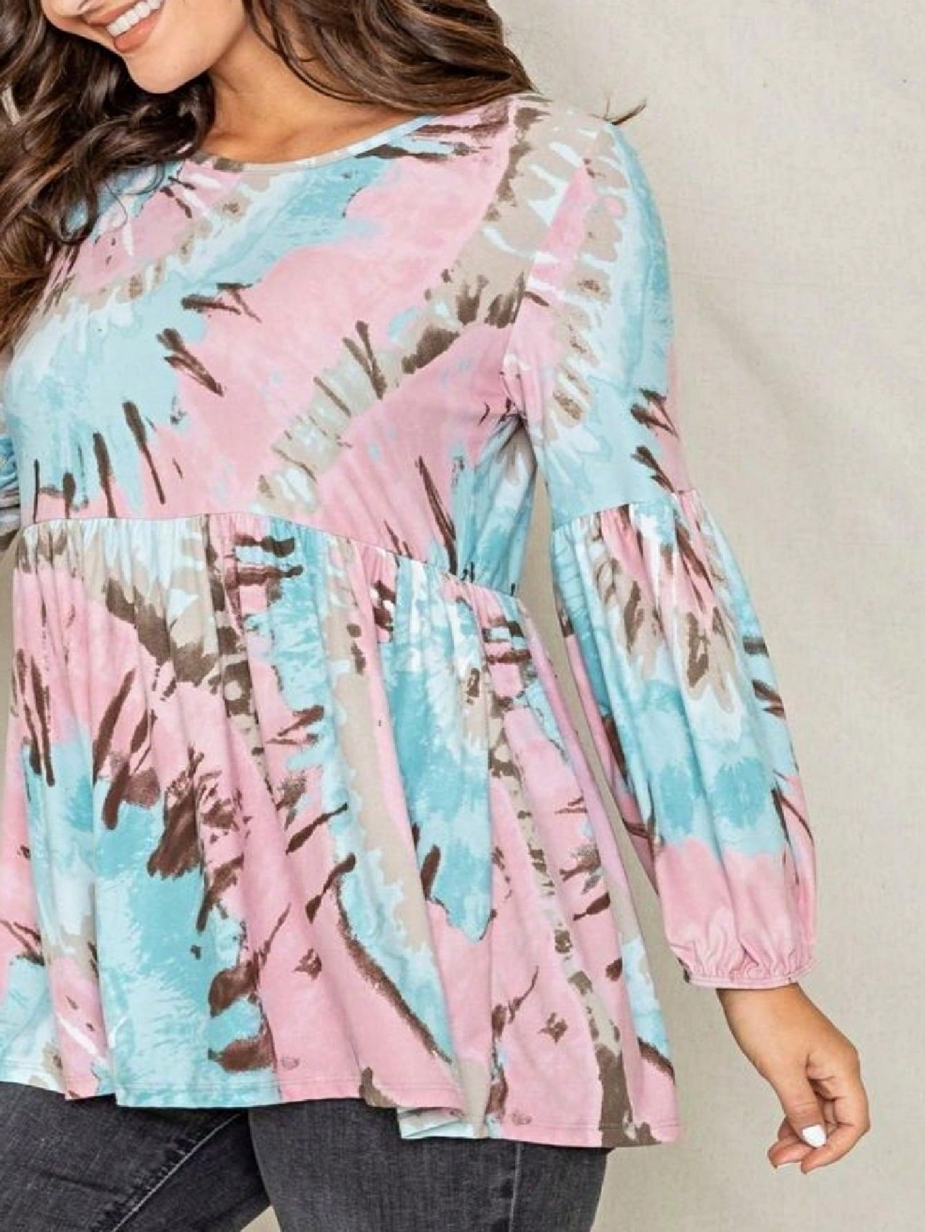 Boho Layered Floral Medallion plaid Crew Neck Cute, Small To Plus Extended Size