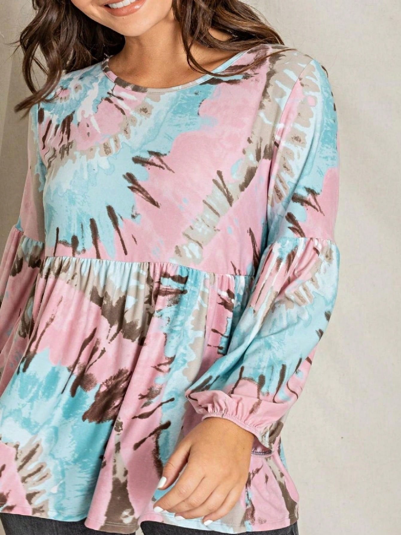 Boho Layered Floral Medallion plaid Crew Neck Cute, Small To Plus Extended Size