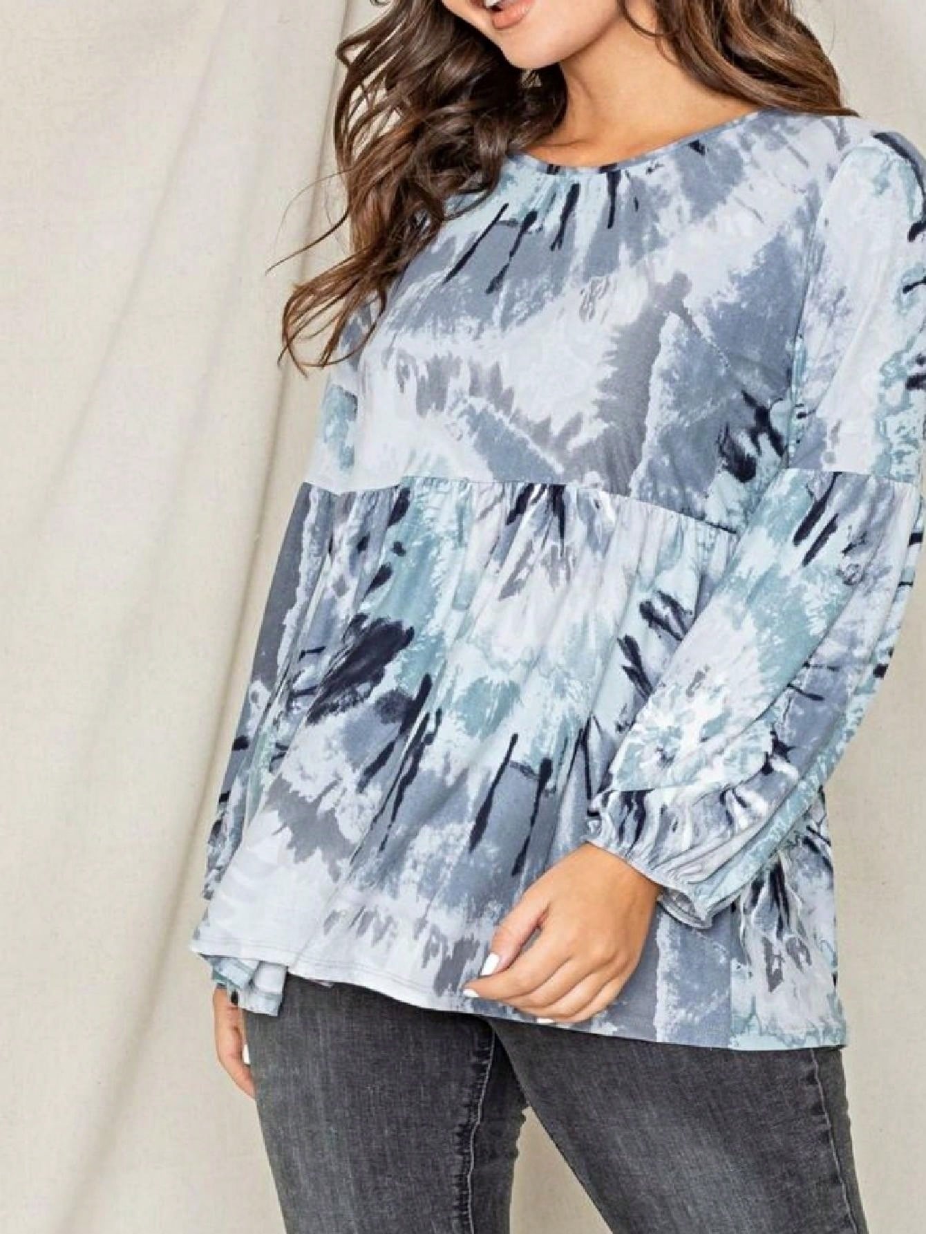 Boho Layered Floral Medallion plaid Crew Neck Cute, Small To Plus Extended Size