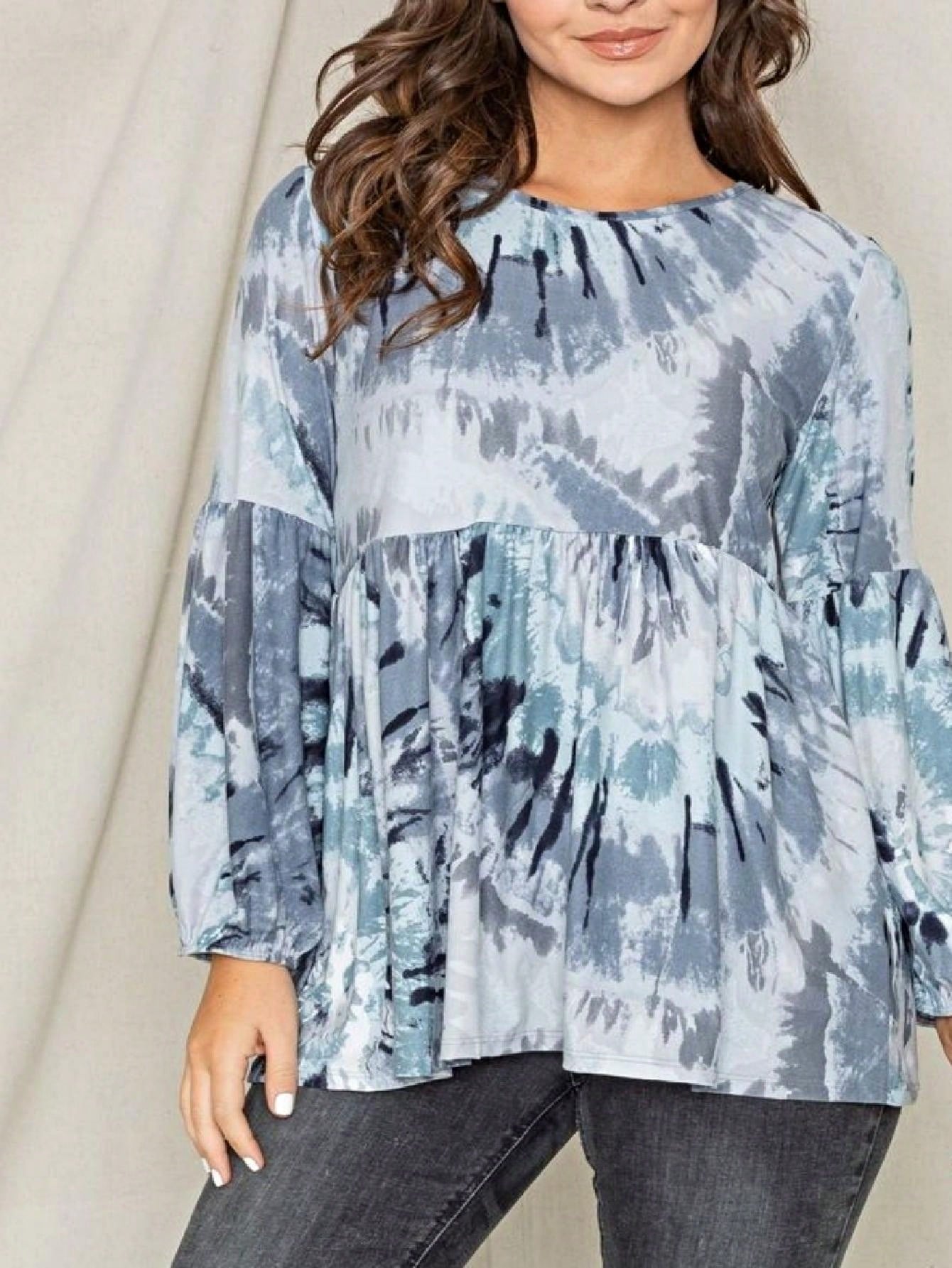 Boho Layered Floral Medallion plaid Crew Neck Cute, Small To Plus Extended Size