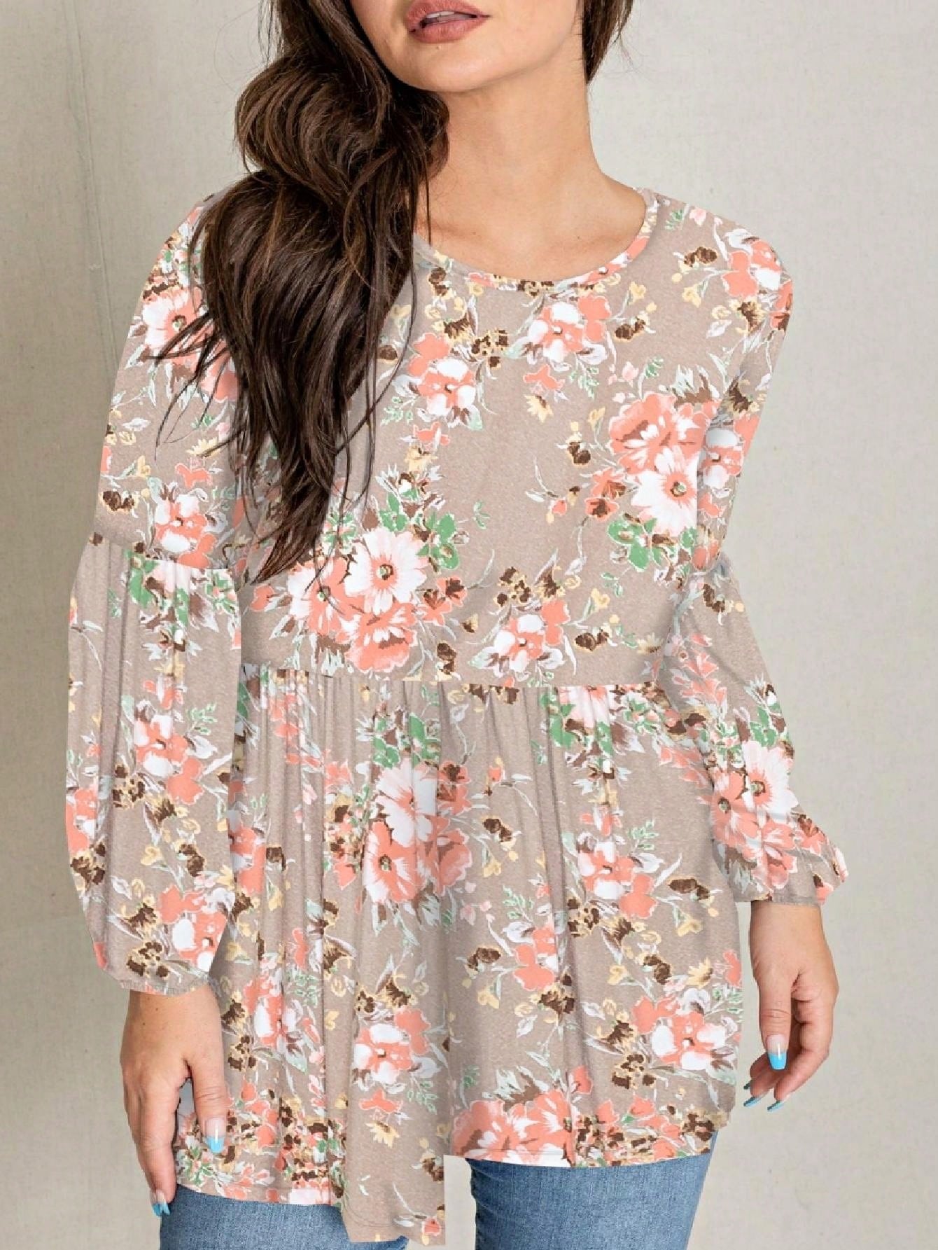 Boho Layered Floral Medallion plaid Crew Neck Cute, Small To Plus Extended Size