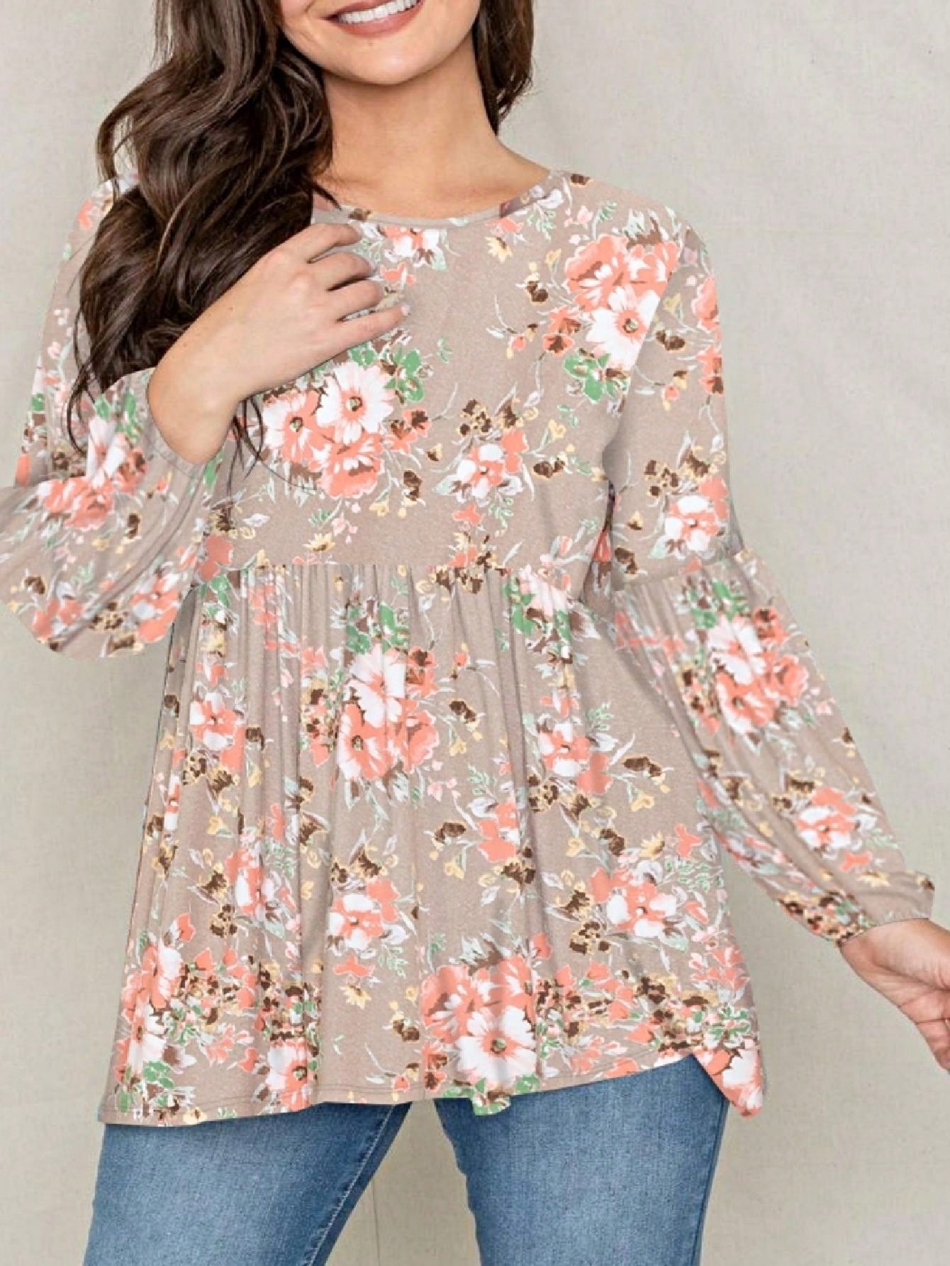 Boho Layered Floral Medallion plaid Crew Neck Cute, Small To Plus Extended Size