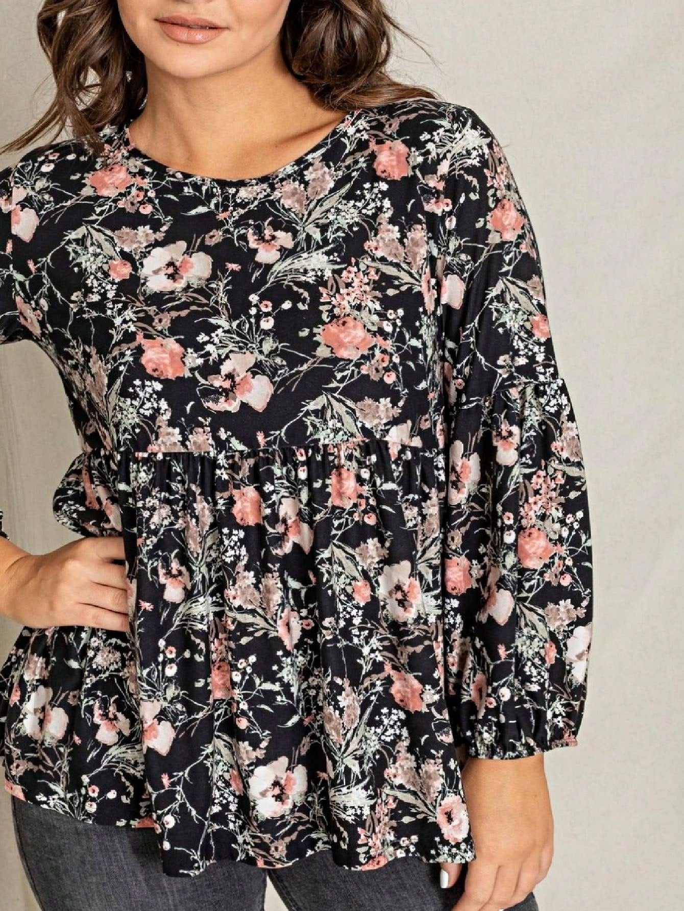Boho Layered Floral Medallion plaid Crew Neck Cute, Small To Plus Extended Size