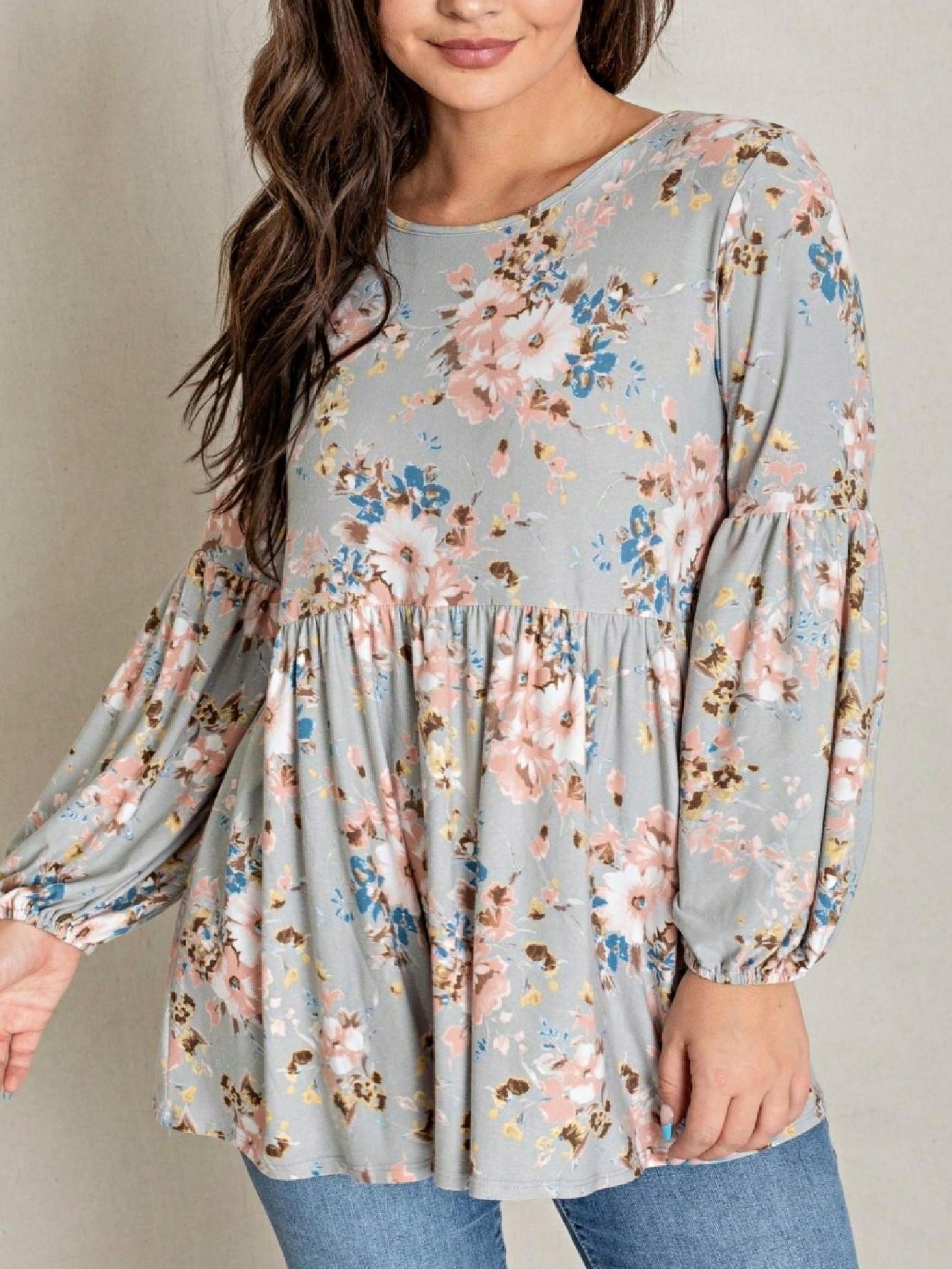 Boho Layered Floral Medallion plaid Crew Neck Cute, Small To Plus Extended Size