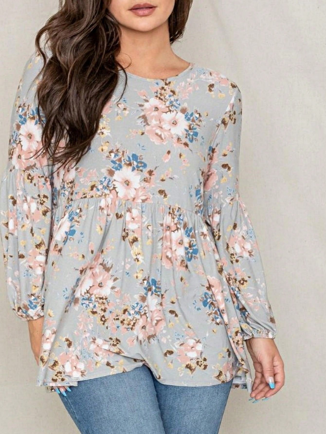 Boho Layered Floral Medallion plaid Crew Neck Cute, Small To Plus Extended Size