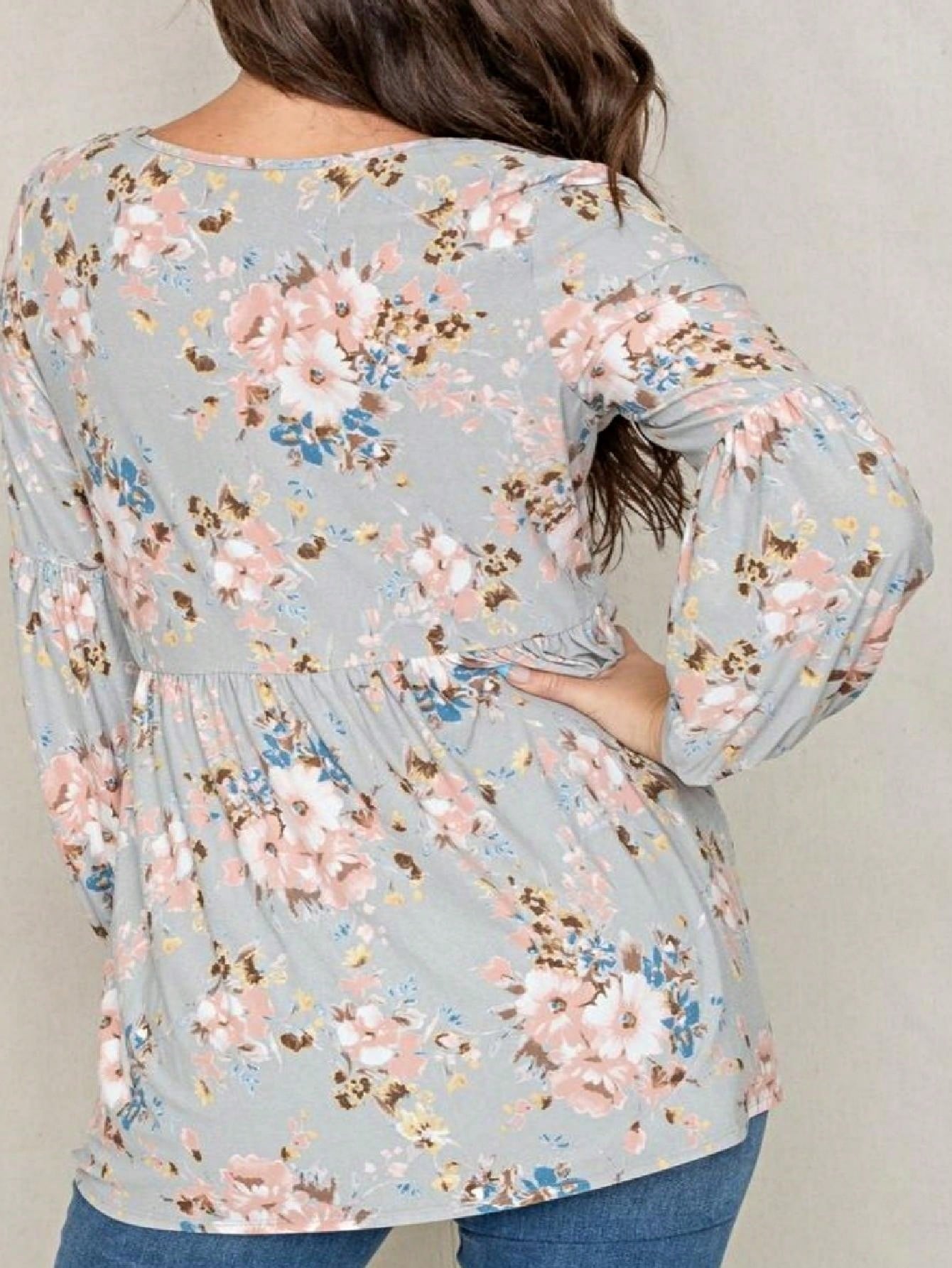 Boho Layered Floral Medallion plaid Crew Neck Cute, Small To Plus Extended Size