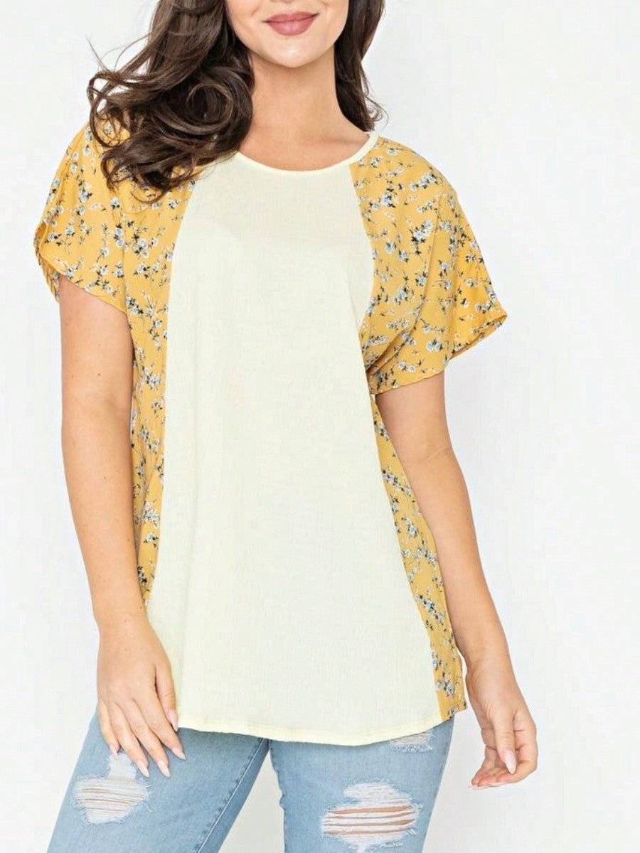Boho Retro 90's Vintage Crinkled Yellow Mint Pink Vanilla Cream Cute Side Cut Top Blouse Cool Tunic