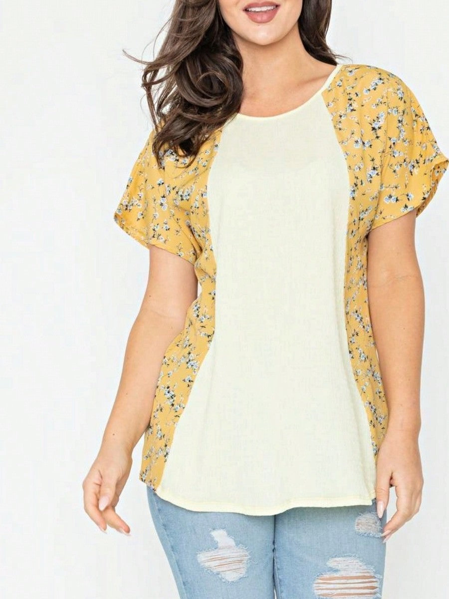 Boho Retro 90's Vintage Crinkled Yellow Mint Pink Vanilla Cream Cute Side Cut Top Blouse Cool Tunic