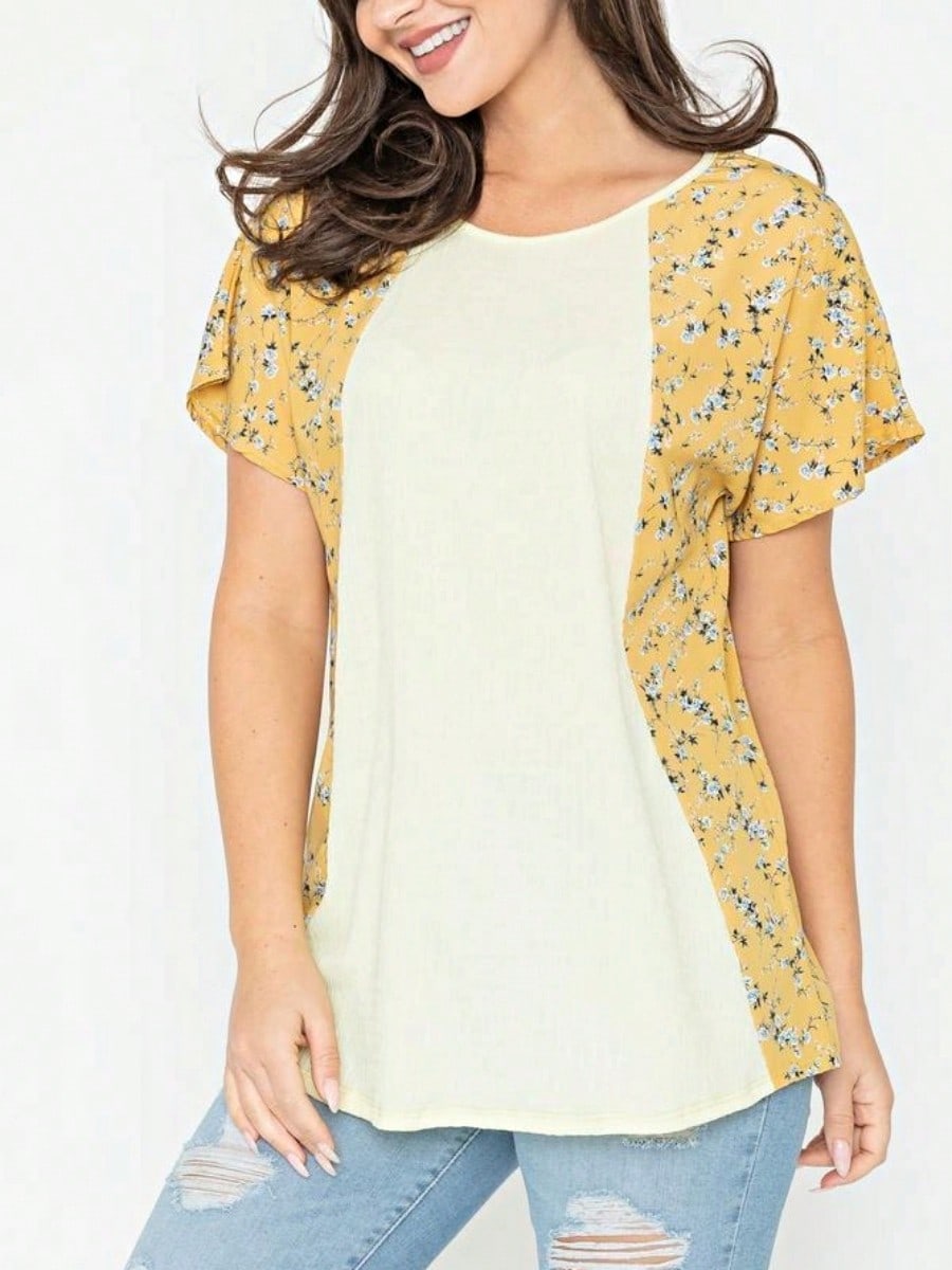 Boho Retro 90's Vintage Crinkled Yellow Mint Pink Vanilla Cream Cute Side Cut Top Blouse Cool Tunic
