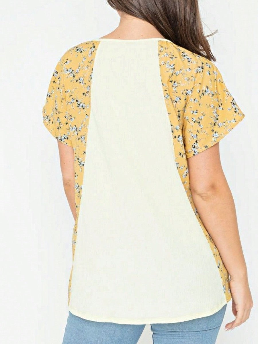 Boho Retro 90's Vintage Crinkled Yellow Mint Pink Vanilla Cream Cute Side Cut Top Blouse Cool Tunic