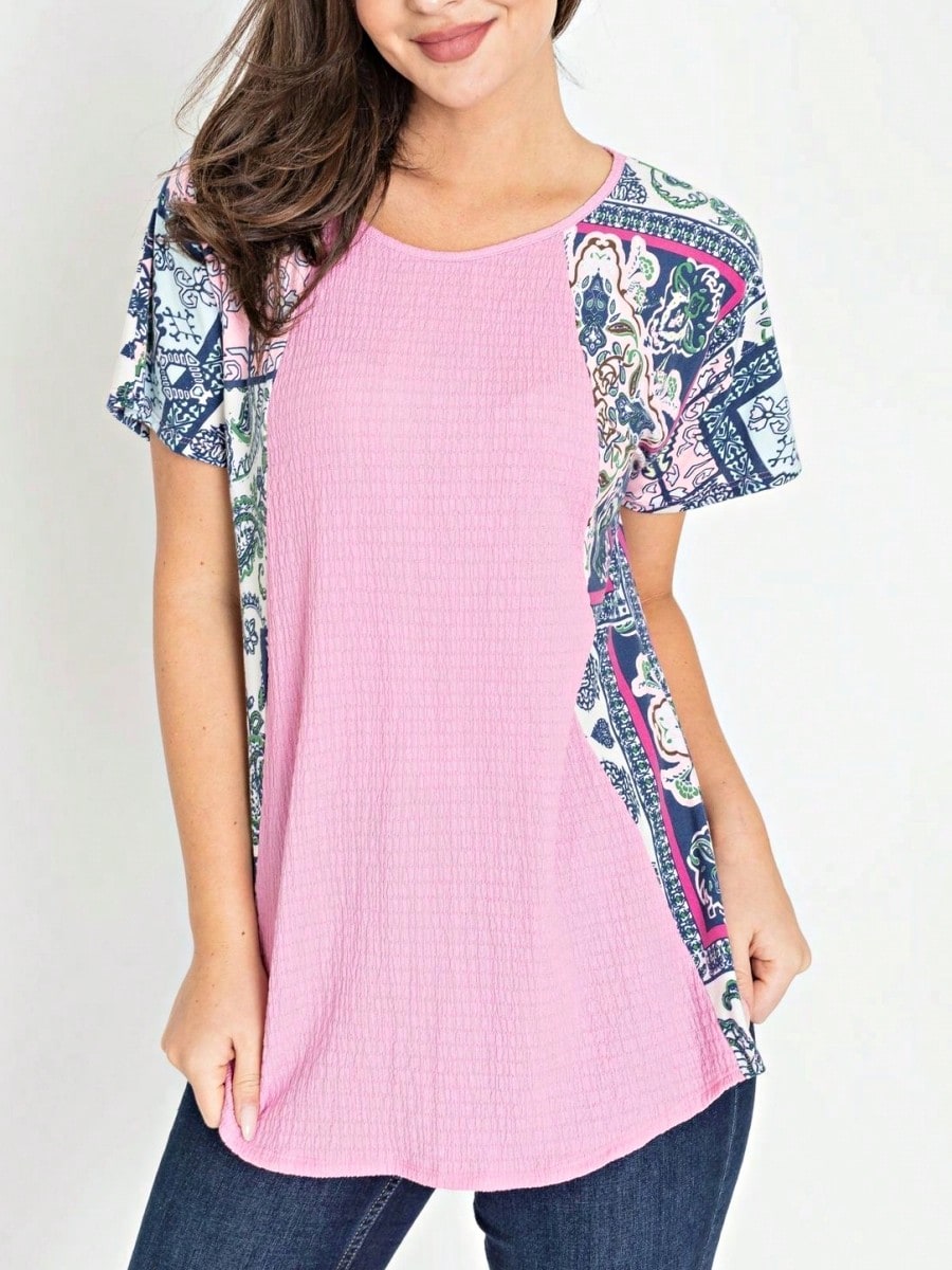 Boho Retro 90's Vintage Crinkled Yellow Mint Pink Vanilla Cream Cute Side Cut Top Blouse Cool Tunic