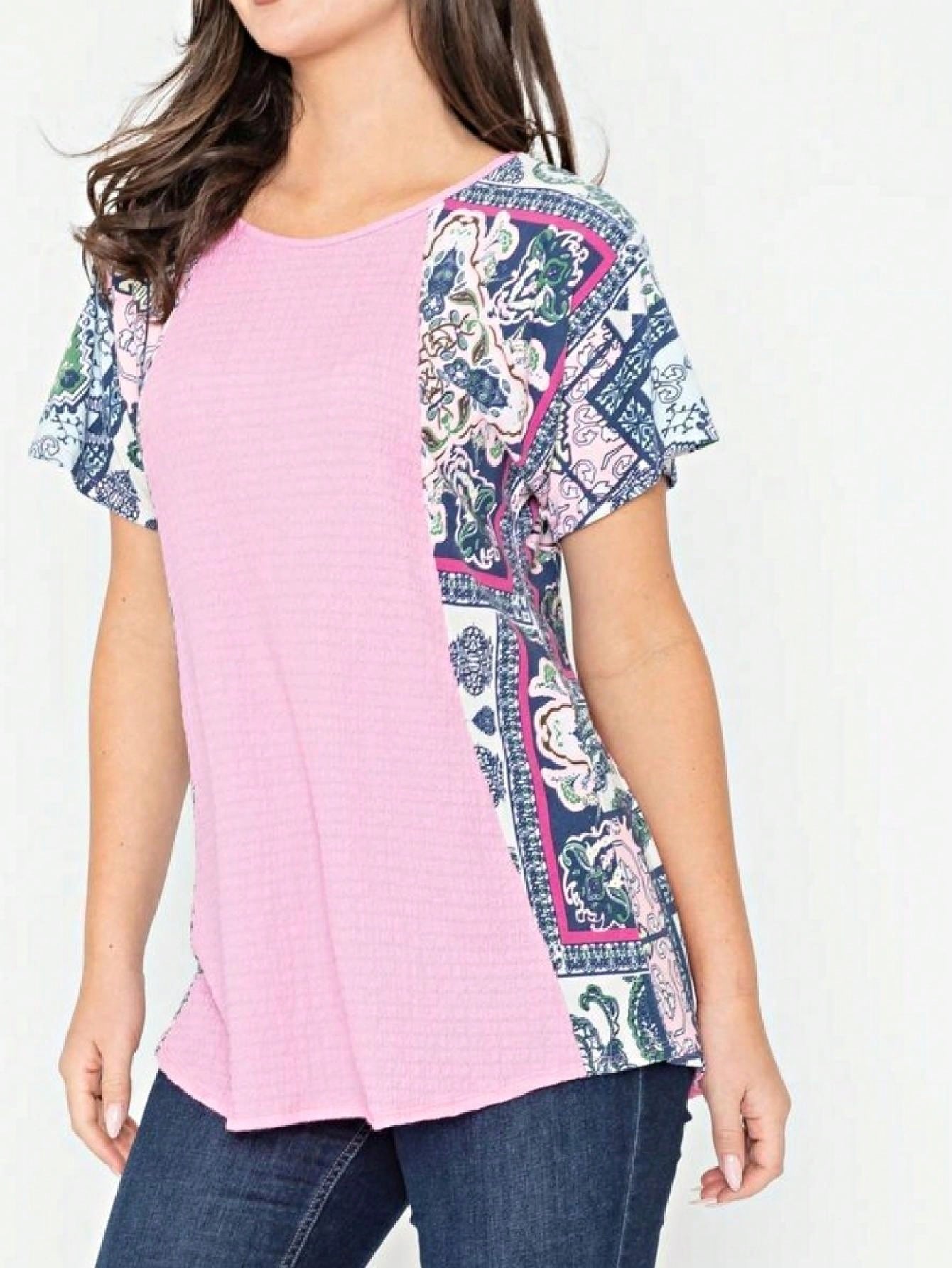 Boho Retro 90's Vintage Crinkled Yellow Mint Pink Vanilla Cream Cute Side Cut Top Blouse Cool Tunic