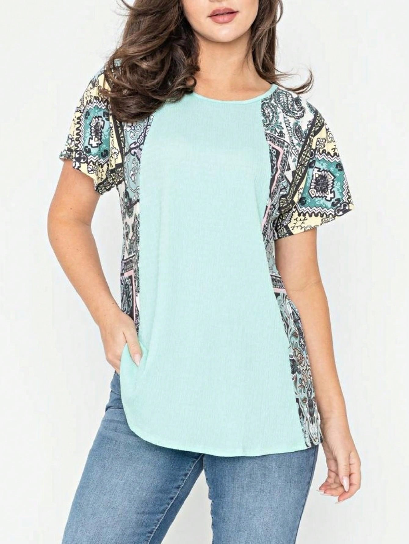 Boho Retro 90's Vintage Crinkled Yellow Mint Pink Vanilla Cream Cute Side Cut Top Blouse Cool Tunic