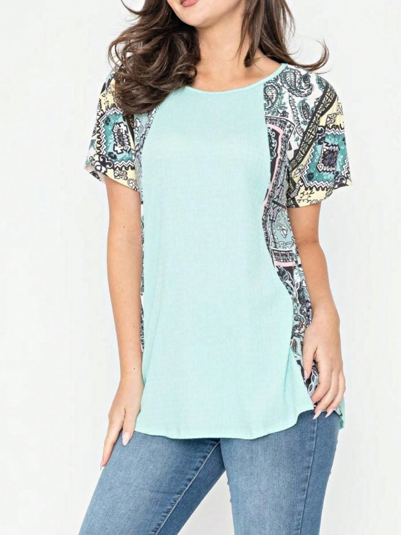 Boho Retro 90's Vintage Crinkled Yellow Mint Pink Vanilla Cream Cute Side Cut Top Blouse Cool Tunic
