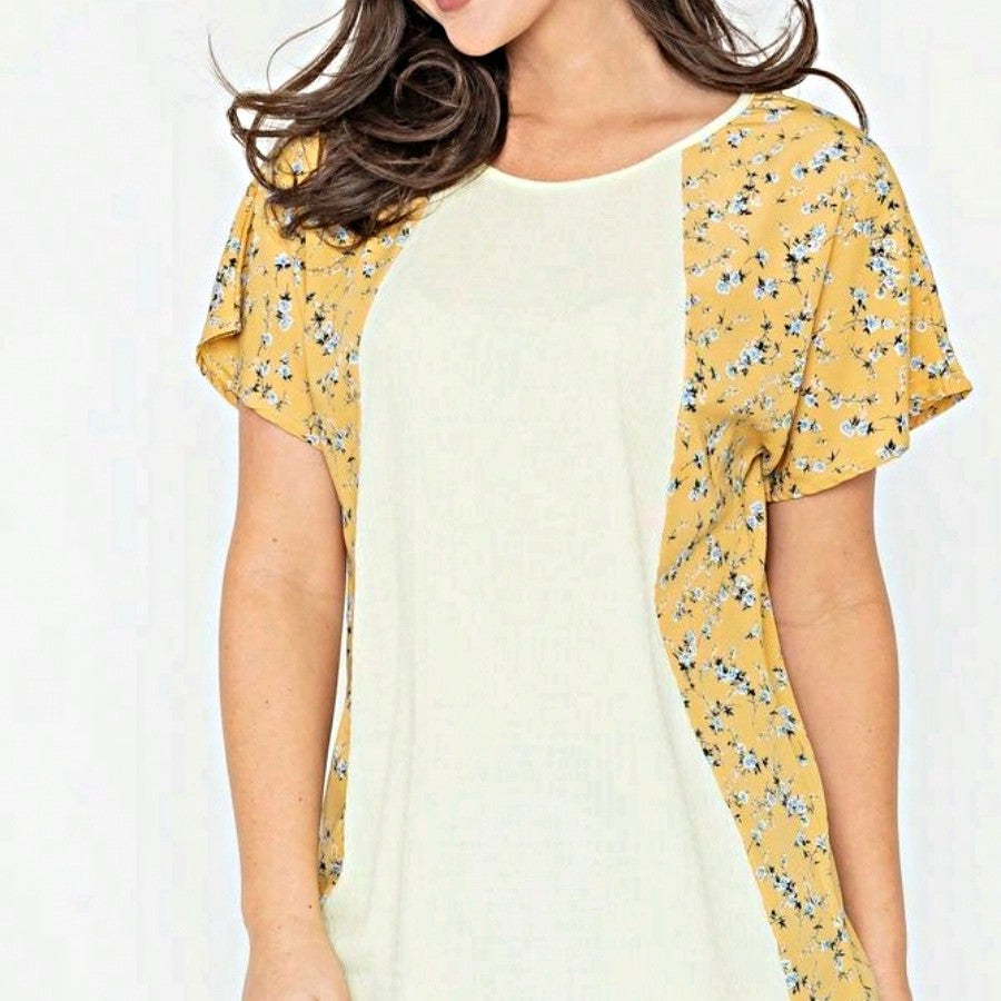 Boho Retro 90's Vintage Crinkled Yellow Mint Pink Vanilla Cream Cute Side Cut Top Blouse Cool Tunic