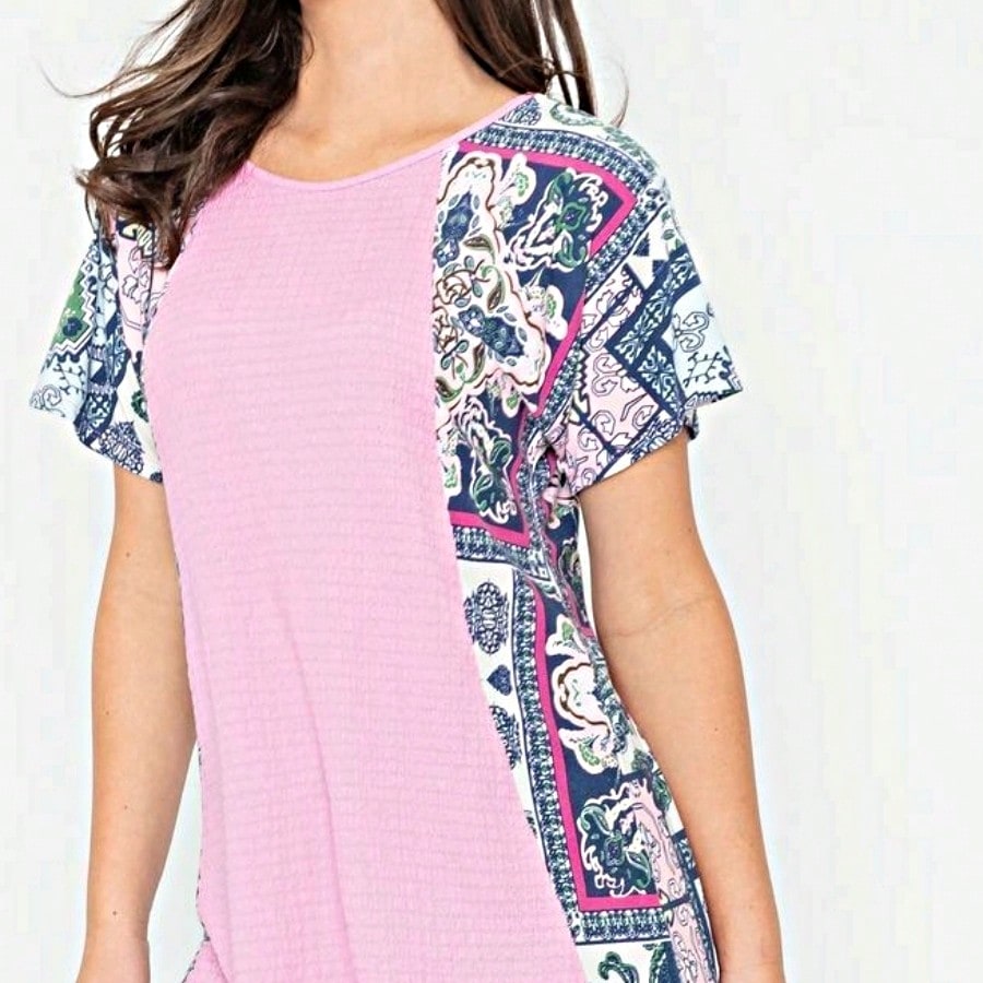 Boho Retro 90's Vintage Crinkled Yellow Mint Pink Vanilla Cream Cute Side Cut Top Blouse Cool Tunic