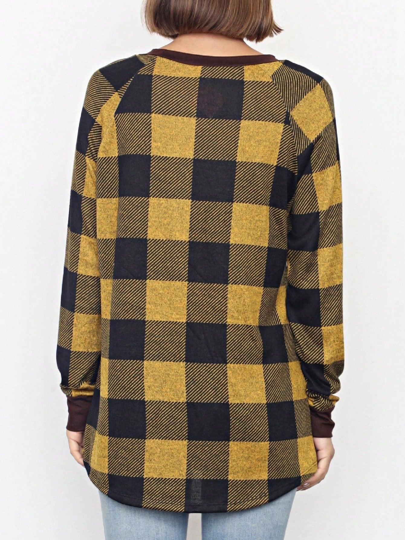 Boho Retro 90'sCheckered Solid Raglan Drop Shoulder Knit Top Sweatshirt Pullover Tunic