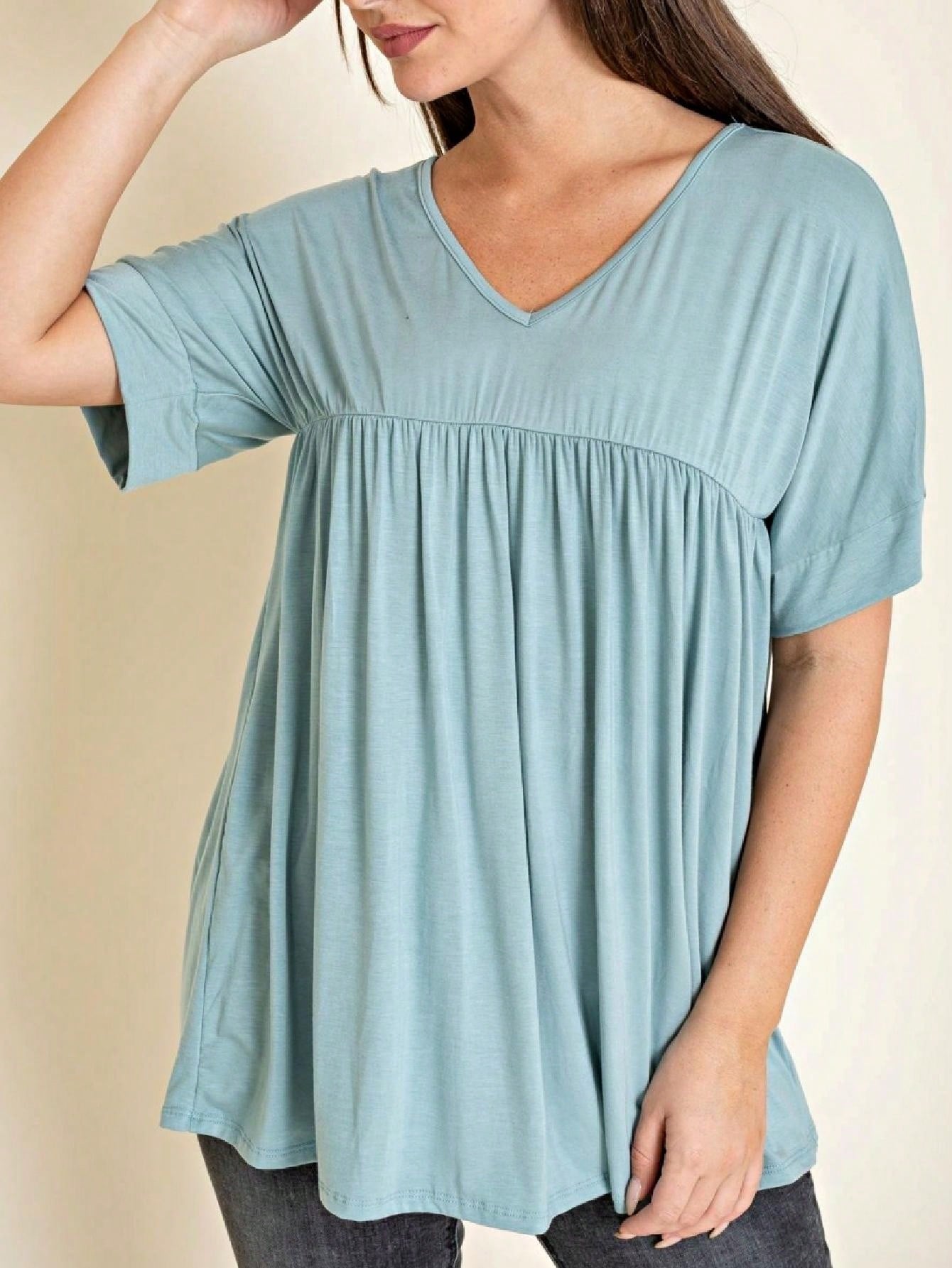 Boho Retro Soft Solid Green Yellow Cute Baby Doll Top Blouse Tunic  Off Shoulder Square Neck Flutter Bell Sleeve  Small To 3 XL Plus