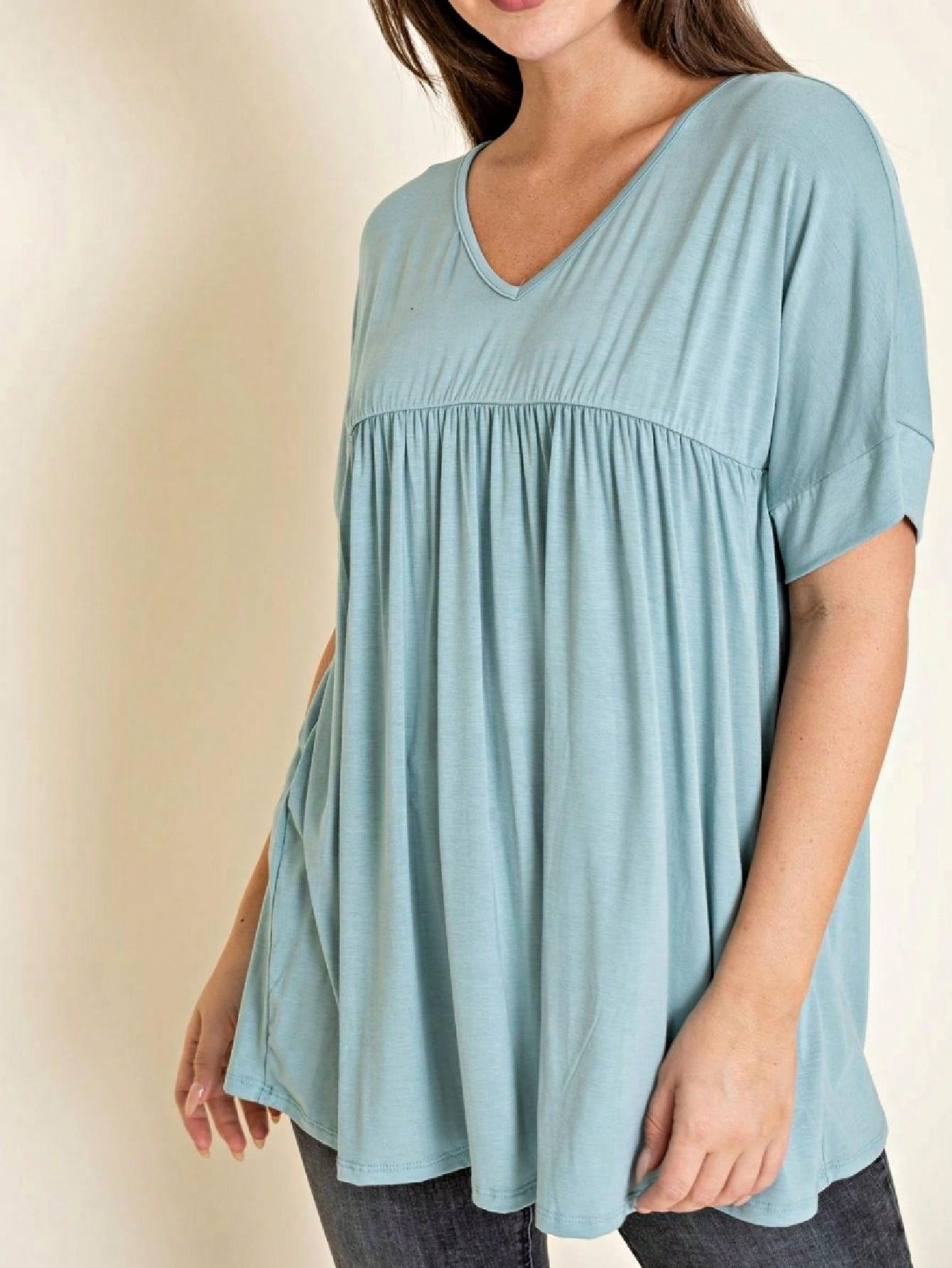 Boho Retro Soft Solid Green Yellow Cute Baby Doll Top Blouse Tunic  Off Shoulder Square Neck Flutter Bell Sleeve  Small To 3 XL Plus