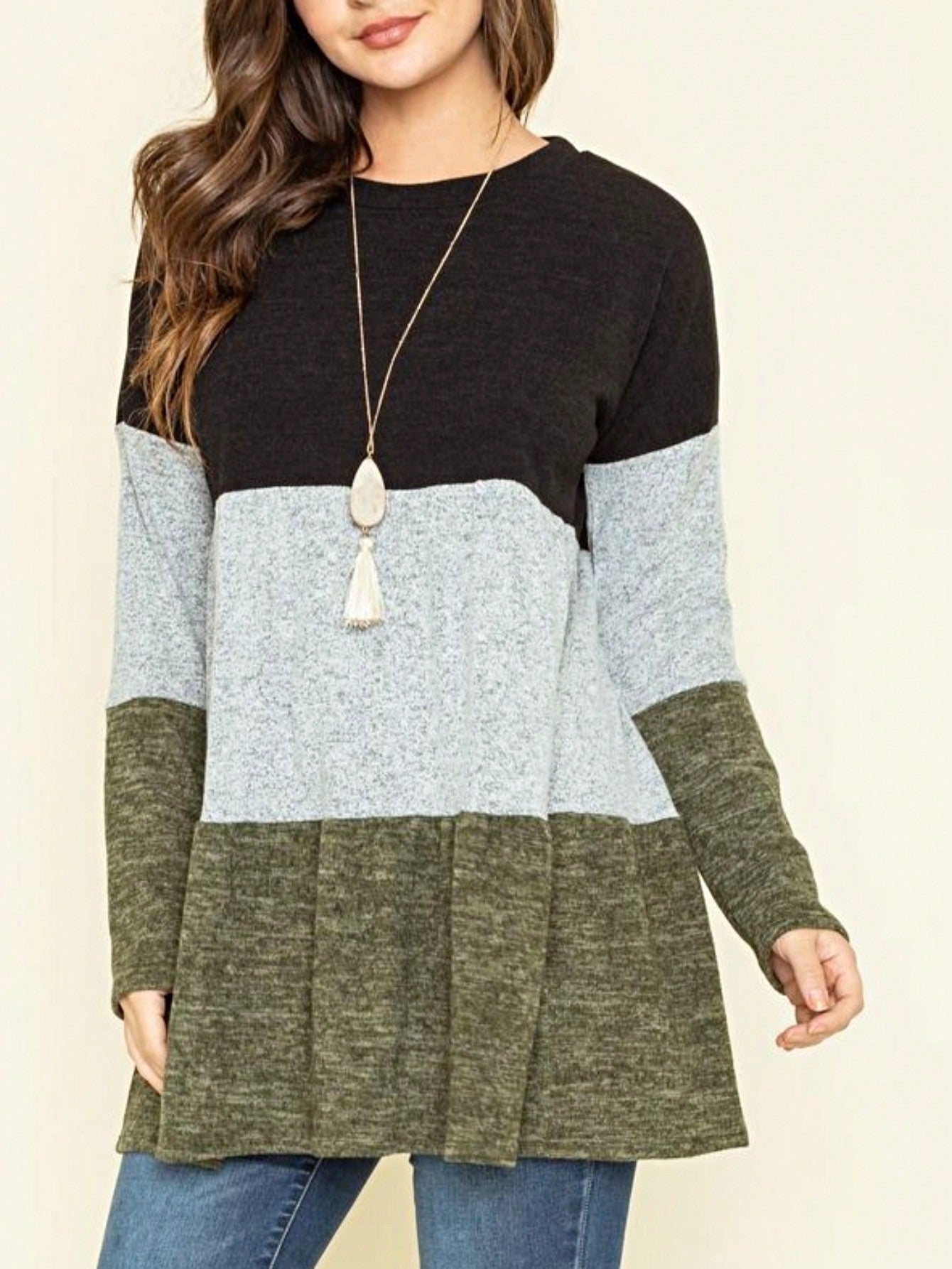 Boho Retro 70's 90's  Knit Brushed Ruffle Tiered Color Block Stripe Tunic Dress