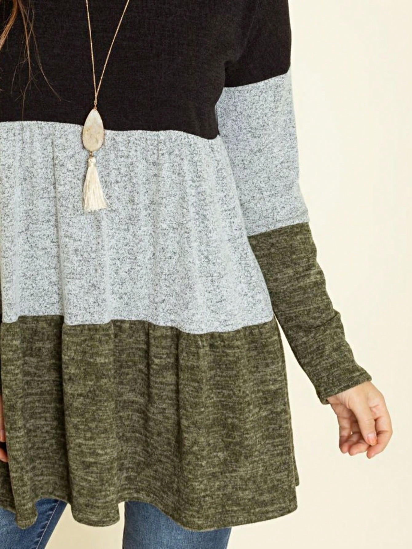 Boho Retro 70's 90's  Knit Brushed Ruffle Tiered Color Block Stripe Tunic Dress