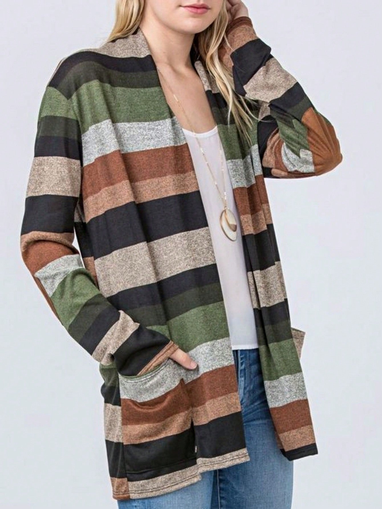 Boho Vintage 90's Plaid Stripe Tie Dye  Elbow Patch 60's Classic Slouch Cardigan With Pocket