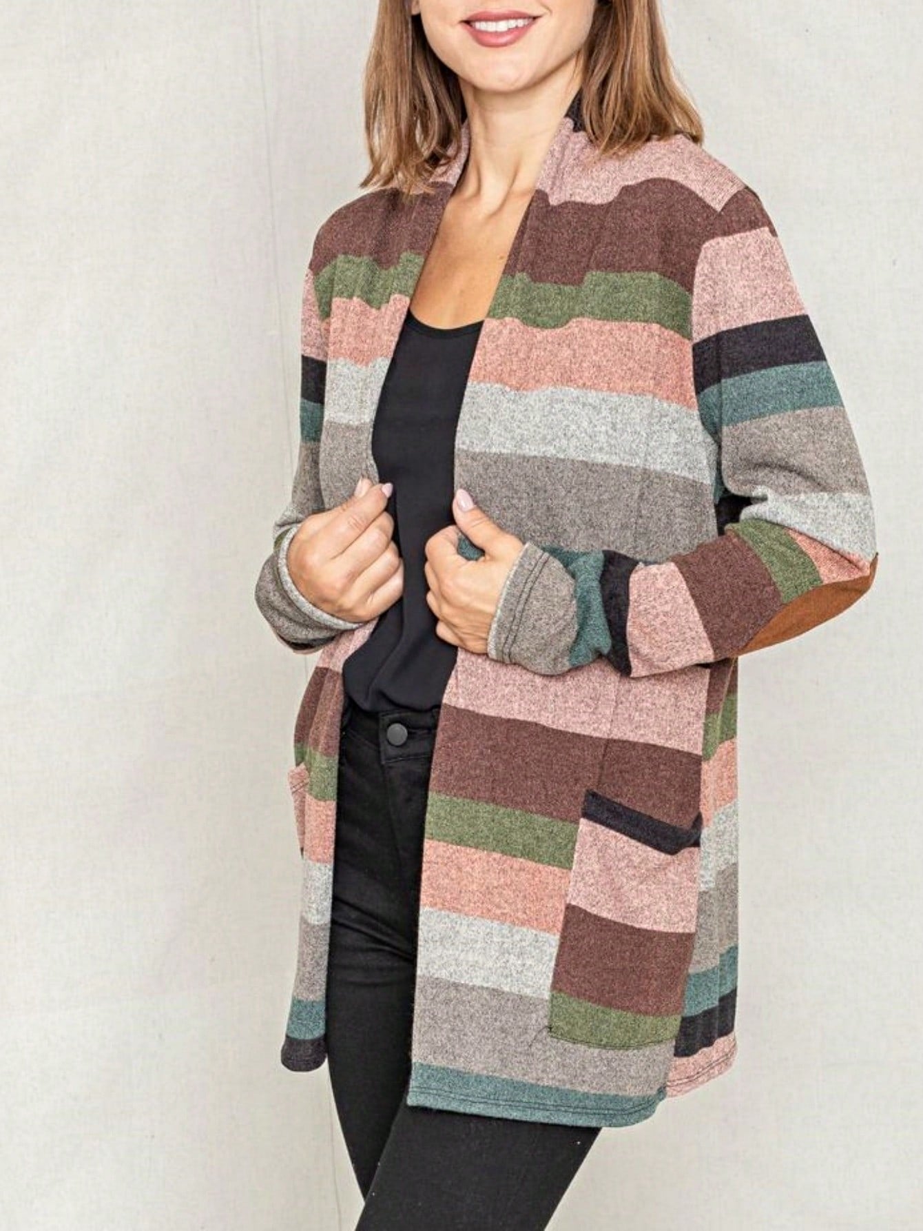 Boho Vintage 90's Plaid Stripe Tie Dye  Elbow Patch 60's Classic Slouch Cardigan With Pocket