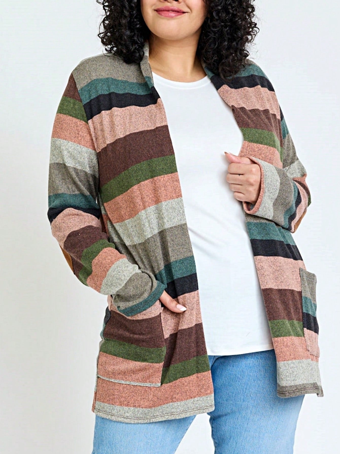 Boho Vintage 90's Plaid Stripe Tie Dye  Elbow Patch 60's Classic Slouch Cardigan With Pocket