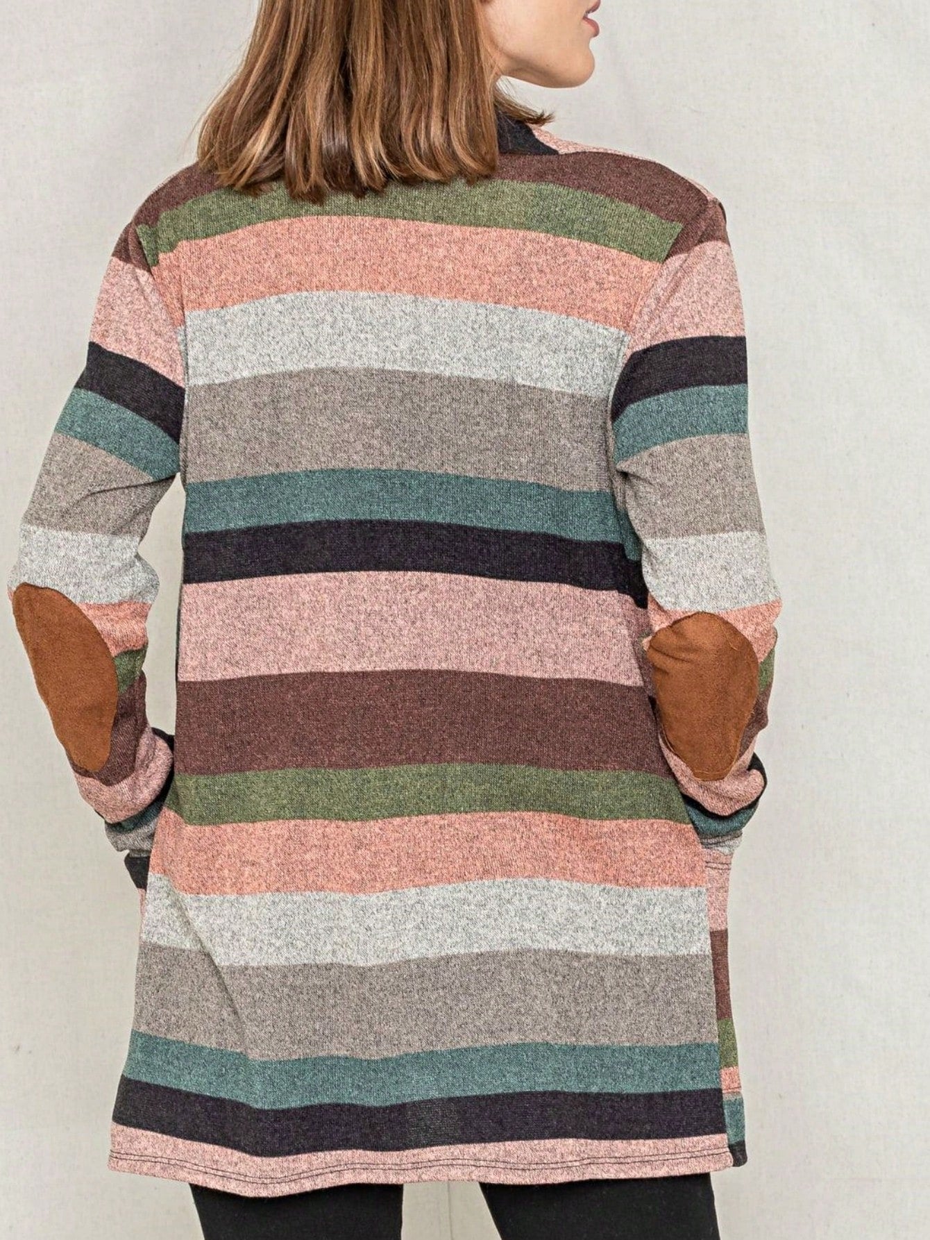 Boho Vintage 90's Plaid Stripe Tie Dye  Elbow Patch 60's Classic Slouch Cardigan With Pocket