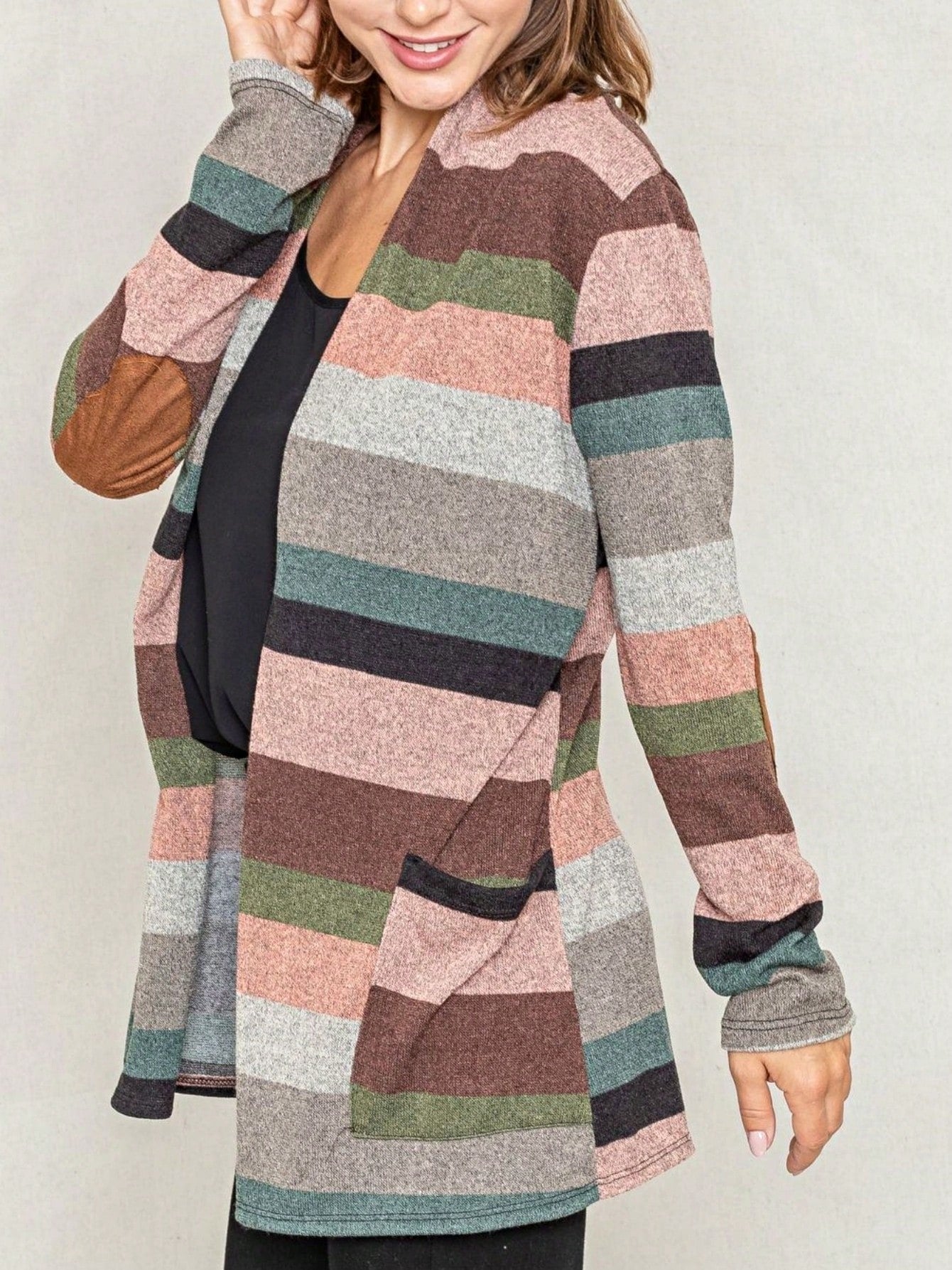 Boho Vintage 90's Plaid Stripe Tie Dye  Elbow Patch 60's Classic Slouch Cardigan With Pocket