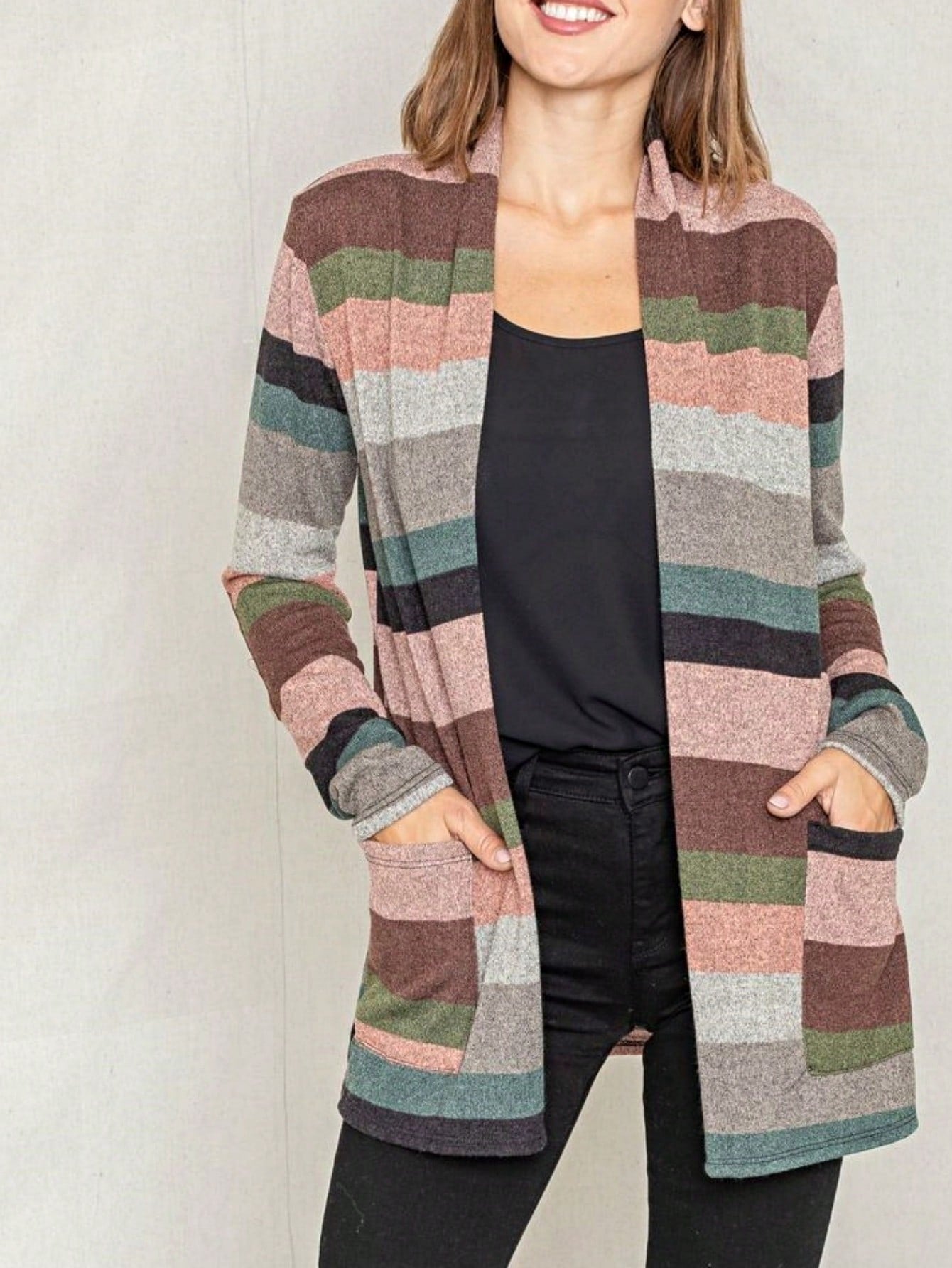 Boho Vintage 90's Plaid Stripe Tie Dye  Elbow Patch 60's Classic Slouch Cardigan With Pocket