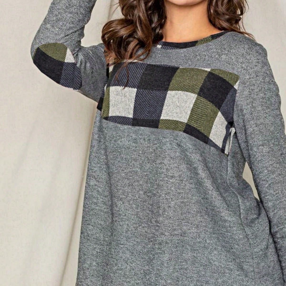 Boho Retro 90's Vintage Preppy Aline Baby Doll Checkered Cotton Top Blouse Cozy Plaid Fall Winter Tunic