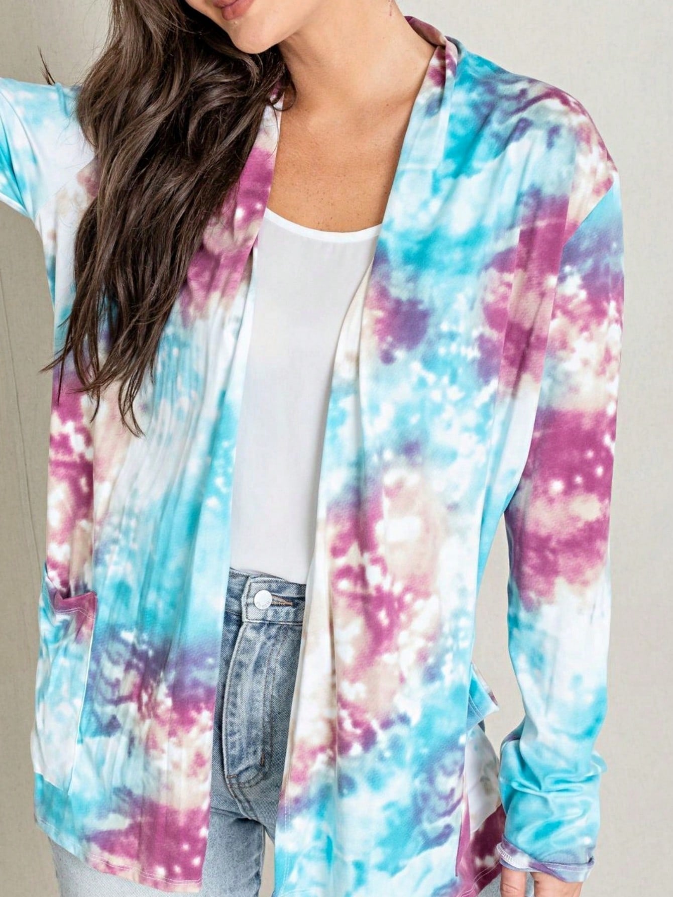 Boho Vintage 90's Plaid Stripe Tie Dye  Elbow Patch 60's Classic Slouch Cardigan With Pocket