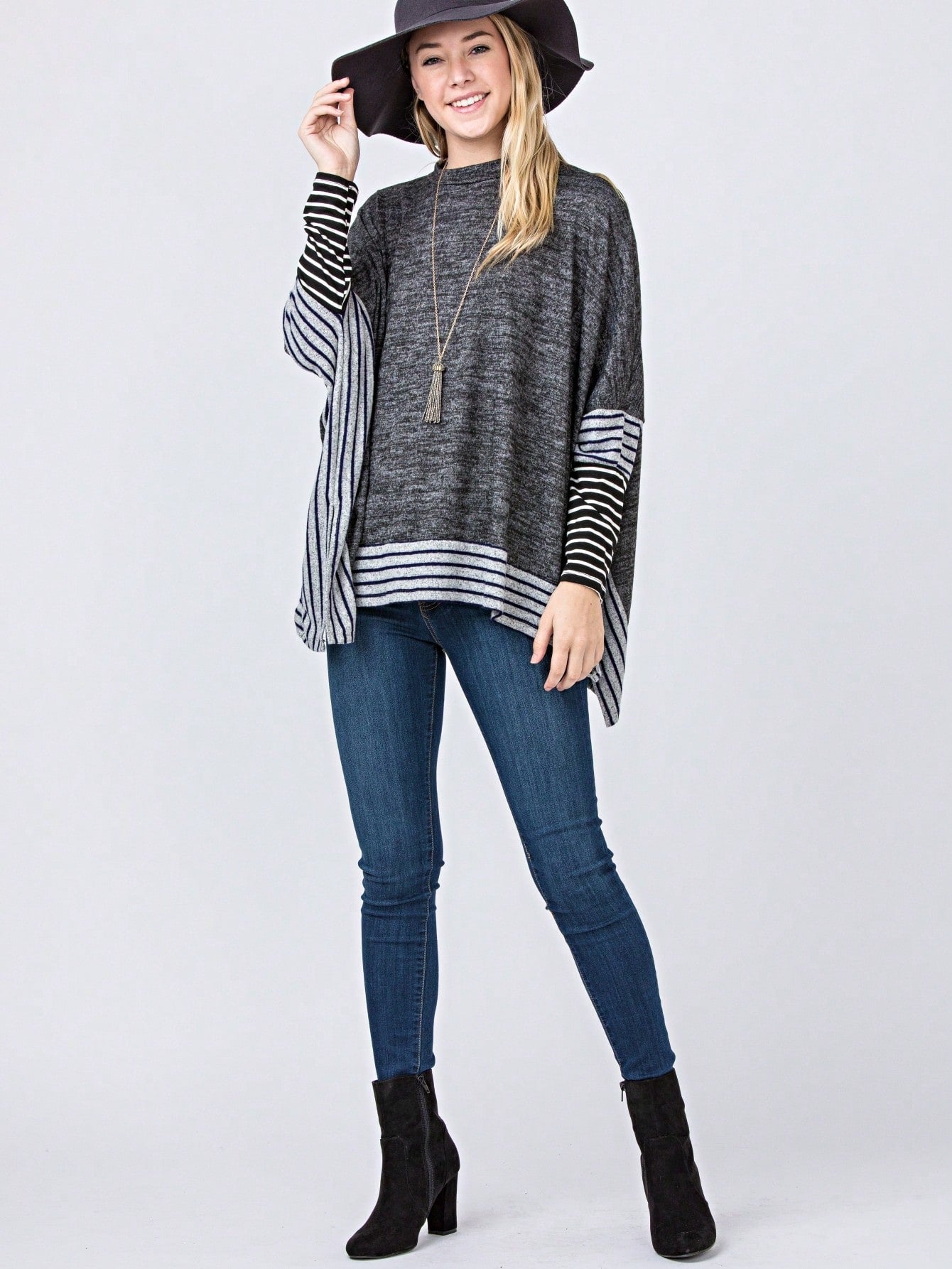 Boho Retro 90's Vintage Black Round Cowl Draped Neck Nordic Dolman Batwing Sleeve Poncho Cape Tunic Top Sweater Pullover