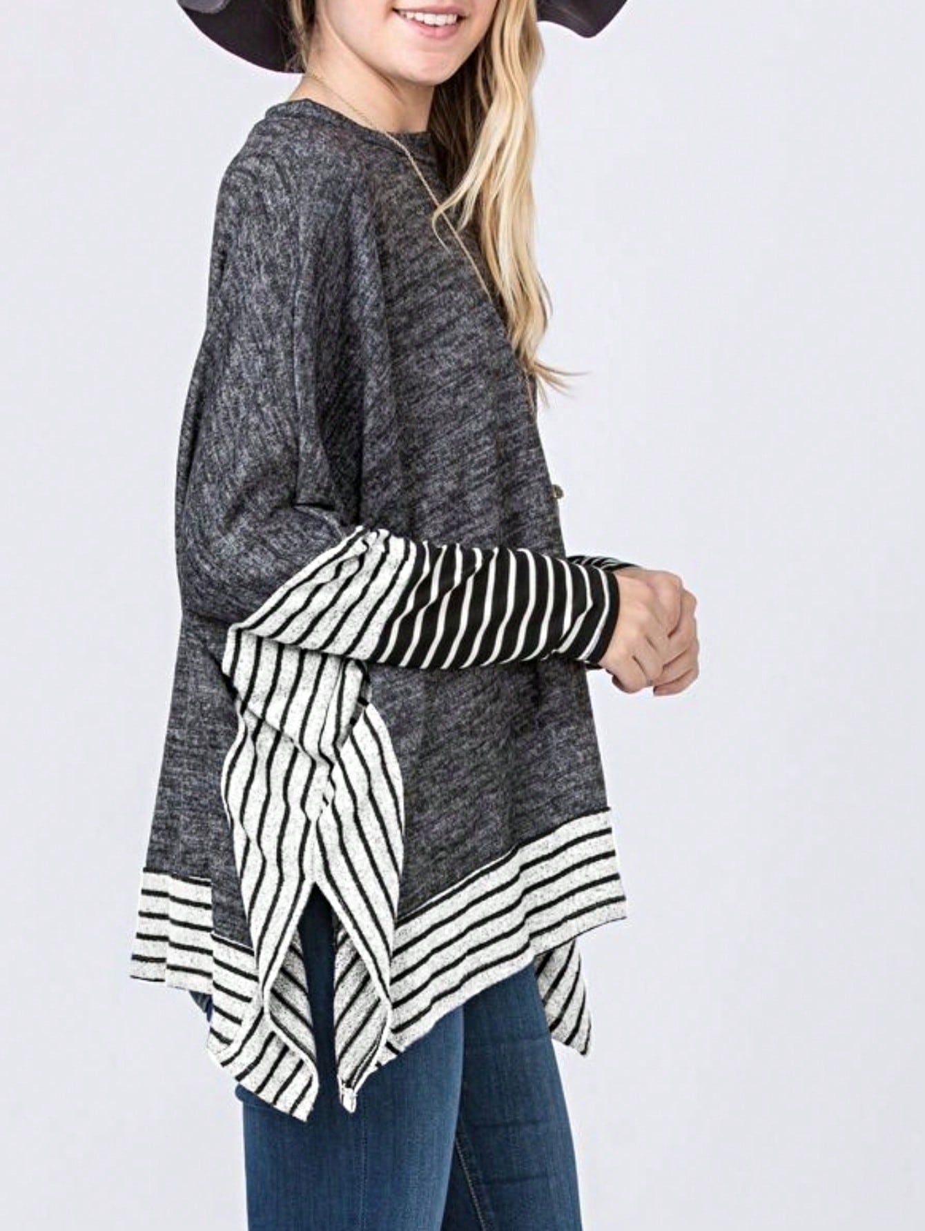 Boho Retro 90's Vintage Black Round Cowl Draped Neck Nordic Dolman Batwing Sleeve Poncho Cape Tunic Top Sweater Pullover