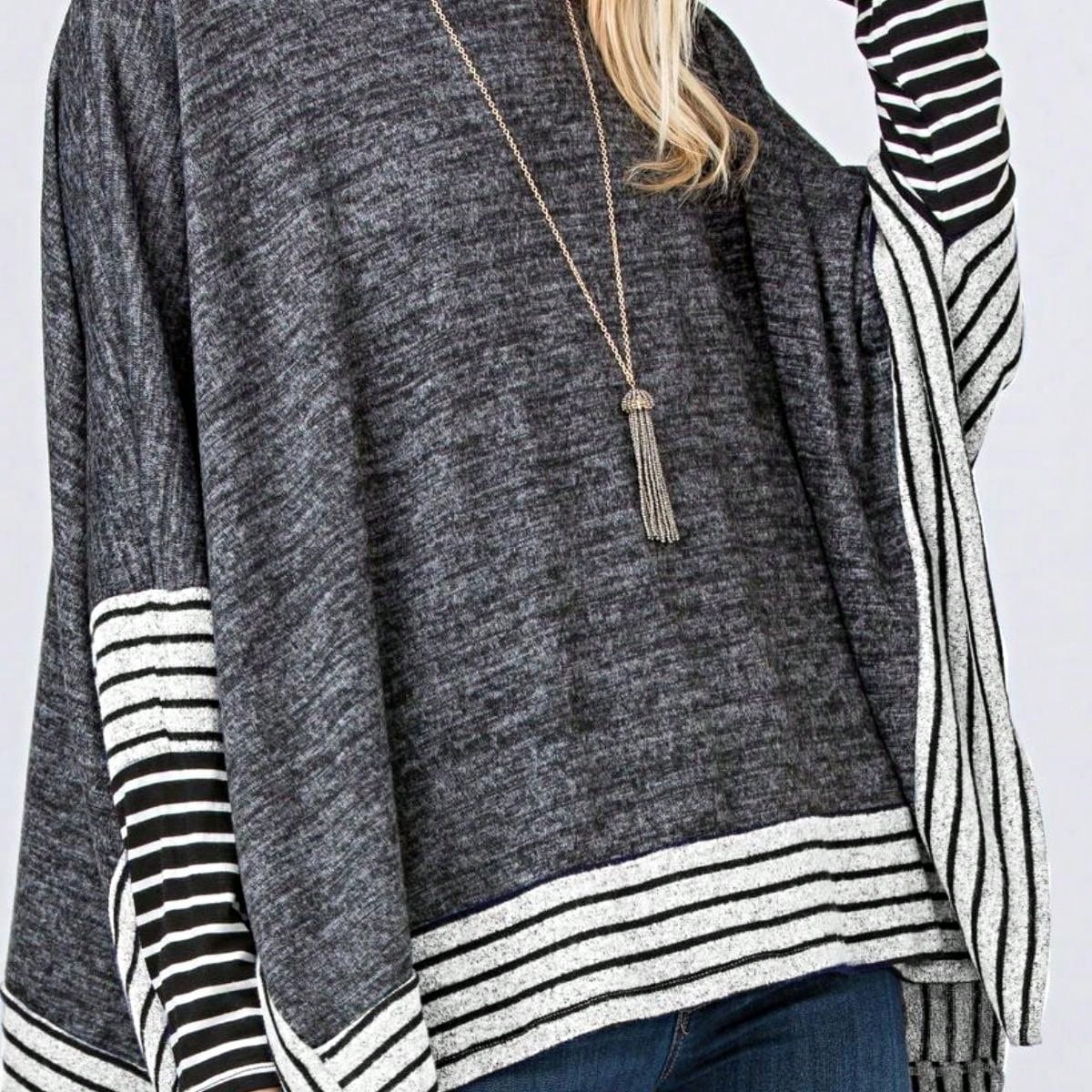Boho Retro 90's Vintage Black Round Cowl Draped Neck Nordic Dolman Batwing Sleeve Poncho Cape Tunic Top Sweater Pullover