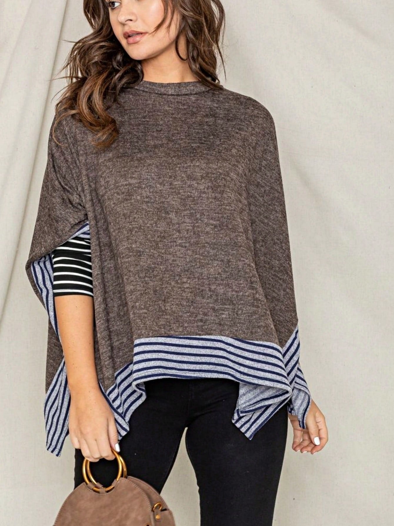 Boho Retro 90's Vintage Black Round Cowl Draped Neck Nordic Dolman Batwing Sleeve Poncho Cape Tunic Top Sweater Pullover