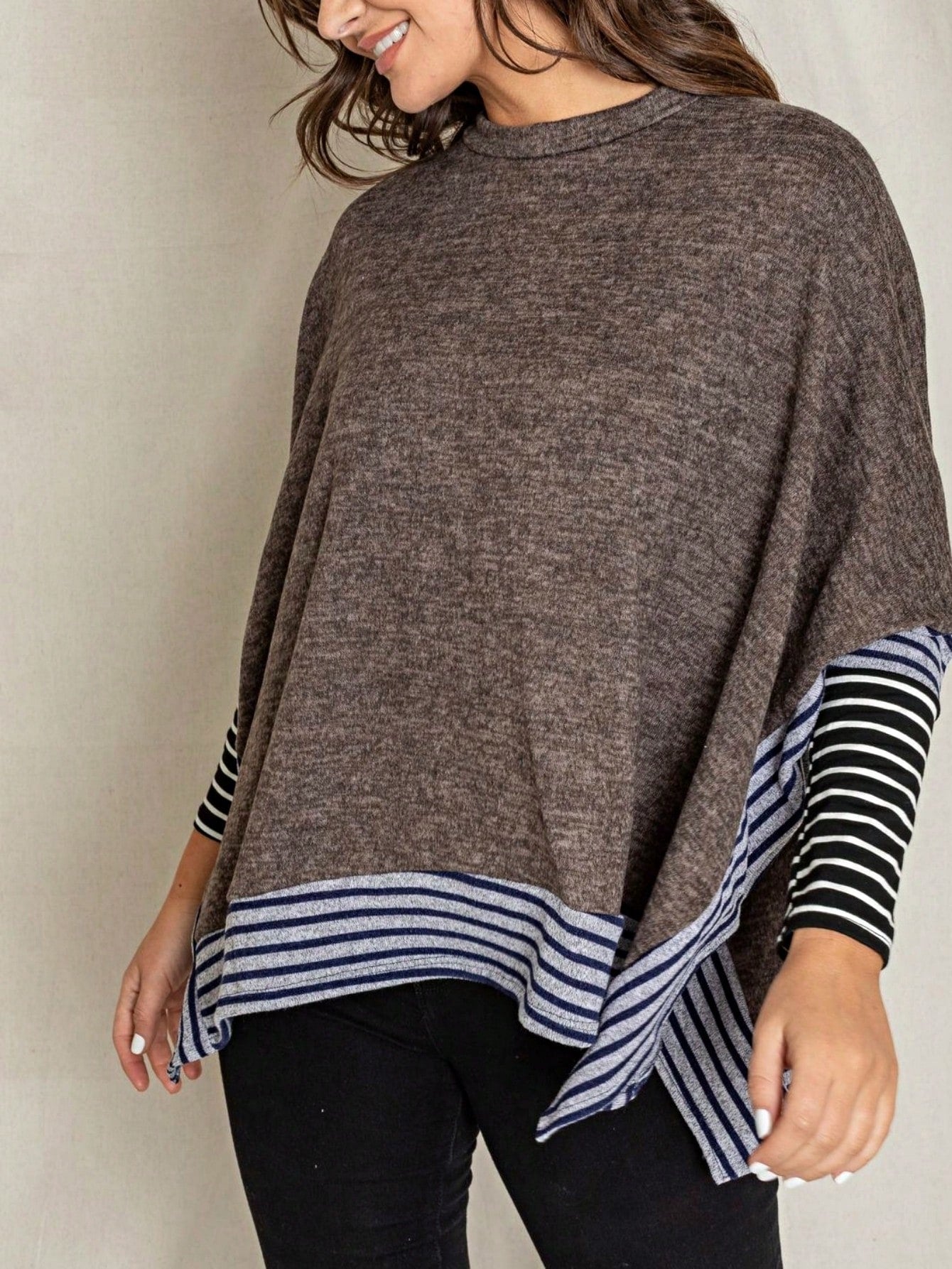 Boho Retro 90's Vintage Black Round Cowl Draped Neck Nordic Dolman Batwing Sleeve Poncho Cape Tunic Top Sweater Pullover