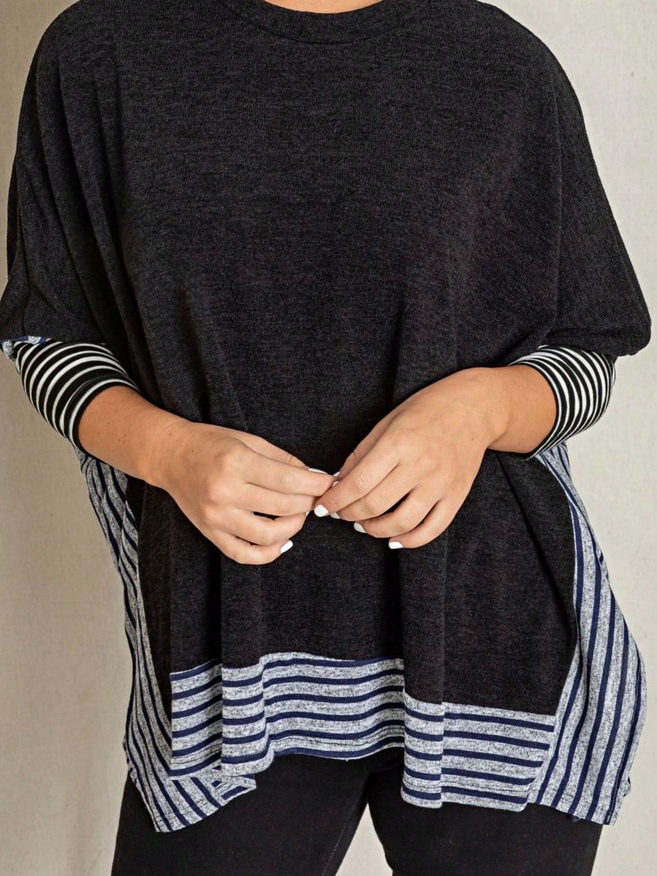 Boho Retro 90's Vintage Black Round Cowl Draped Neck Nordic Dolman Batwing Sleeve Poncho Cape Tunic Top Sweater Pullover