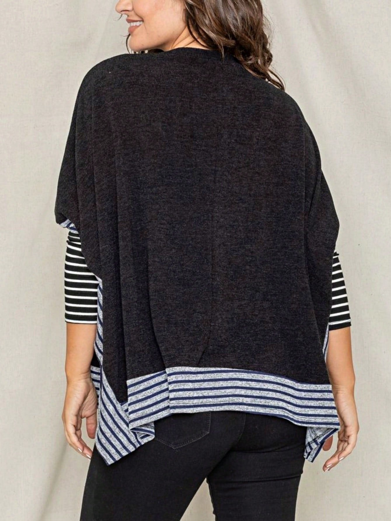 Boho Retro 90's Vintage Black Round Cowl Draped Neck Nordic Dolman Batwing Sleeve Poncho Cape Tunic Top Sweater Pullover