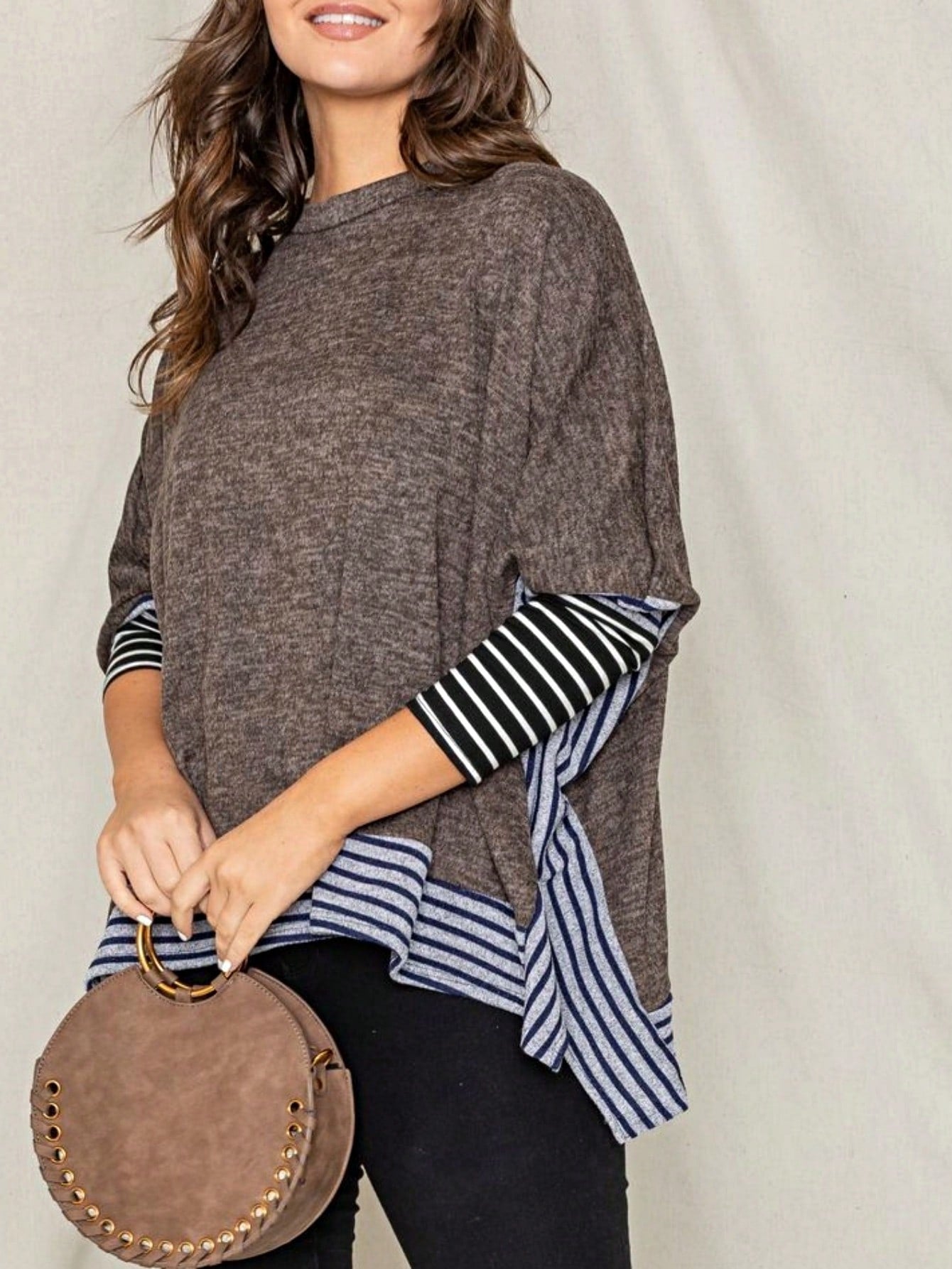 Boho Retro 90's Vintage Black Round Cowl Draped Neck Nordic Dolman Batwing Sleeve Poncho Cape Tunic Top Sweater Pullover