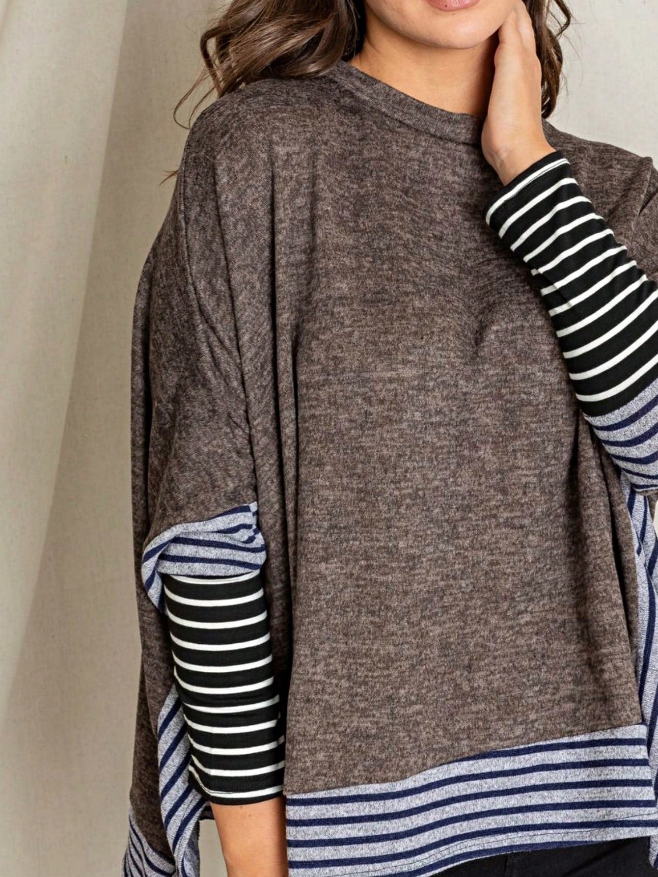 Boho Retro 90's Vintage Black Round Cowl Draped Neck Nordic Dolman Batwing Sleeve Poncho Cape Tunic Top Sweater Pullover