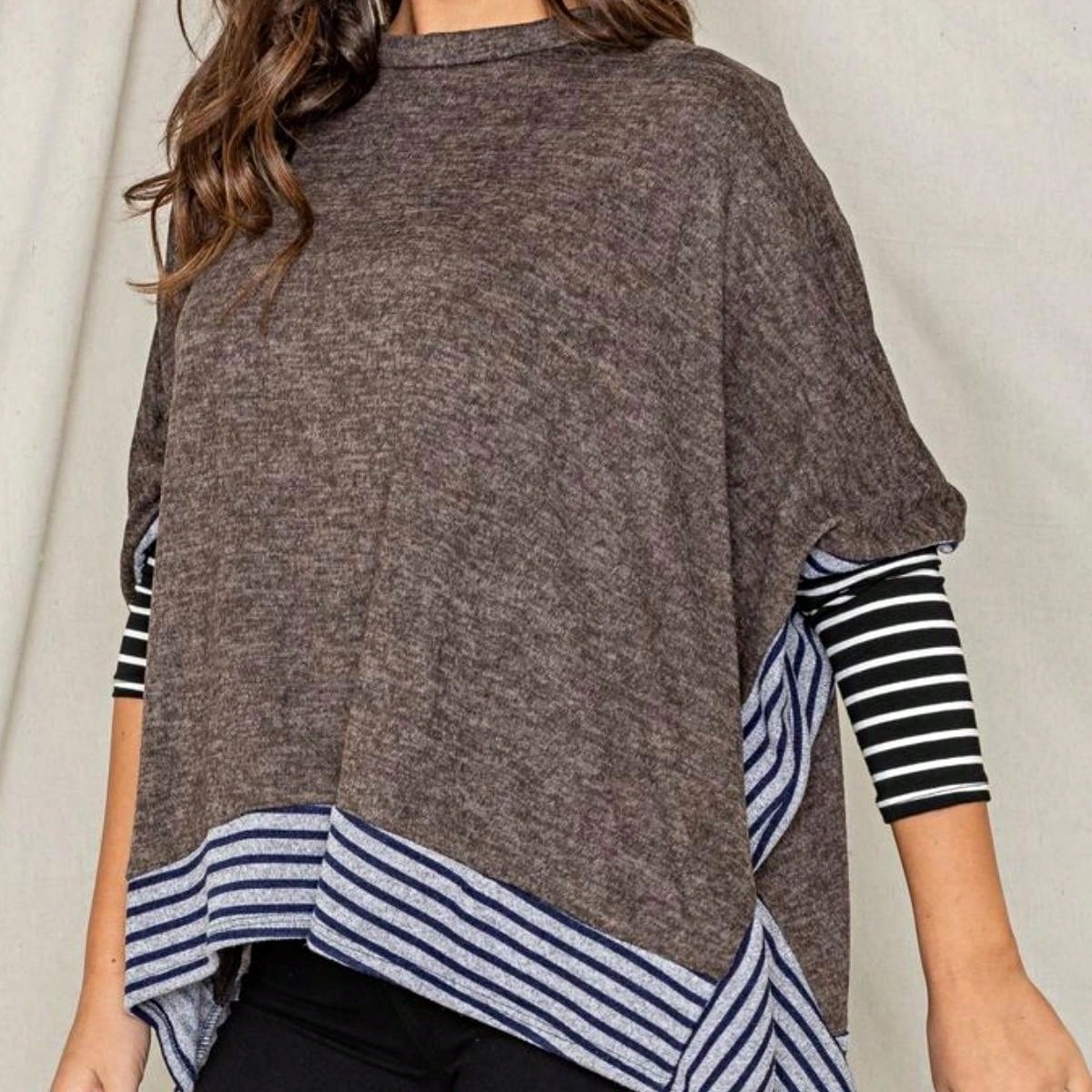 Boho Retro 90's Vintage Black Round Cowl Draped Neck Nordic Dolman Batwing Sleeve Poncho Cape Tunic Top Sweater Pullover