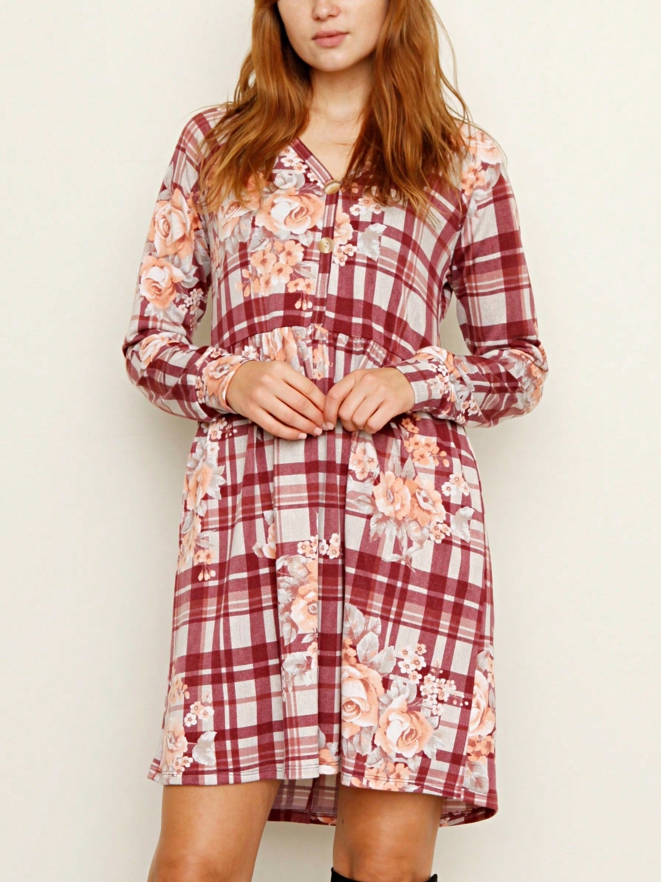 Boho Retro Stripe Plaid  Notch Neck Tab Sleeve  2K Shirt Tunic Shirt