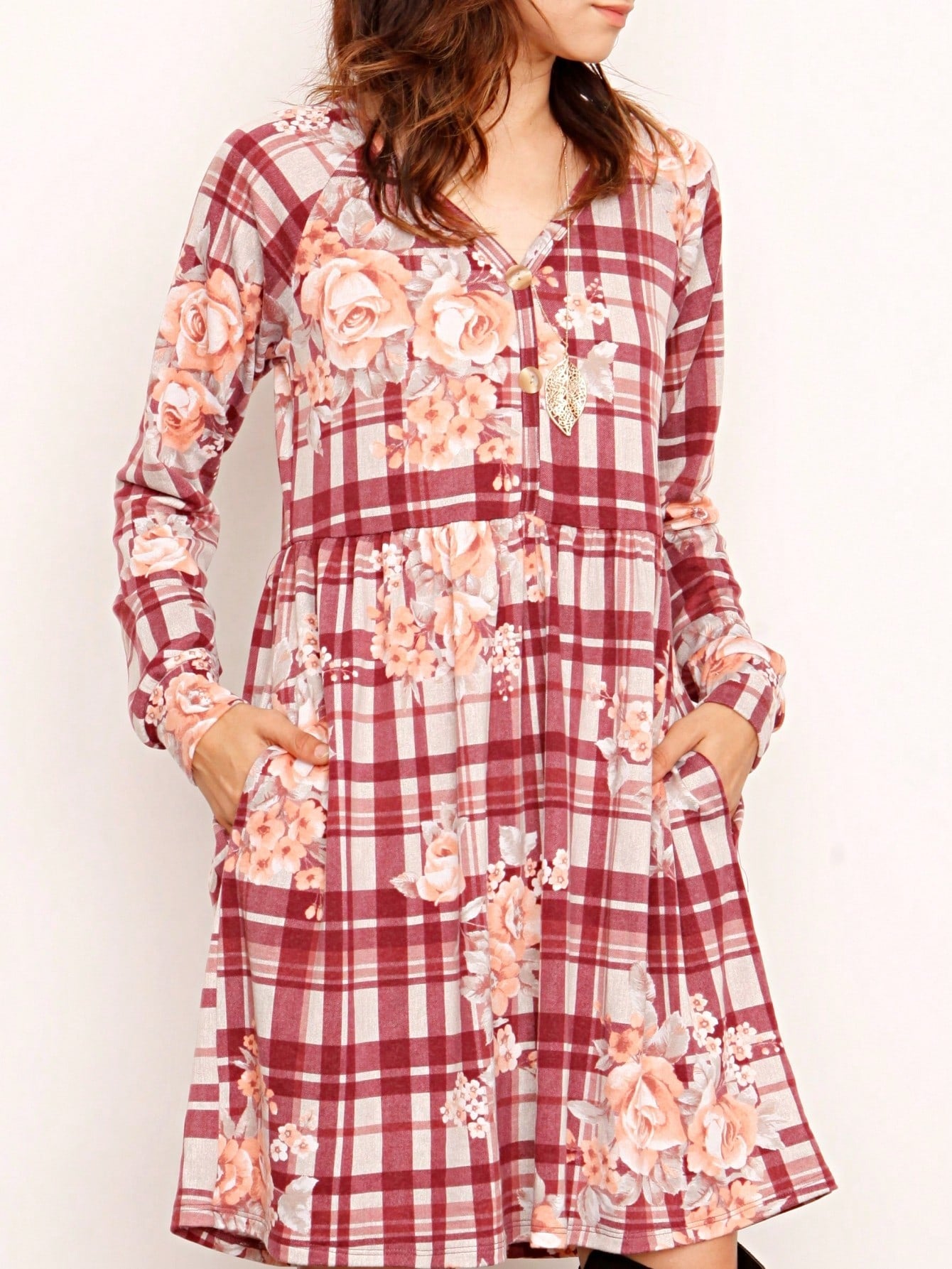 Boho Retro Stripe Plaid  Notch Neck Tab Sleeve  2K Shirt Tunic Shirt